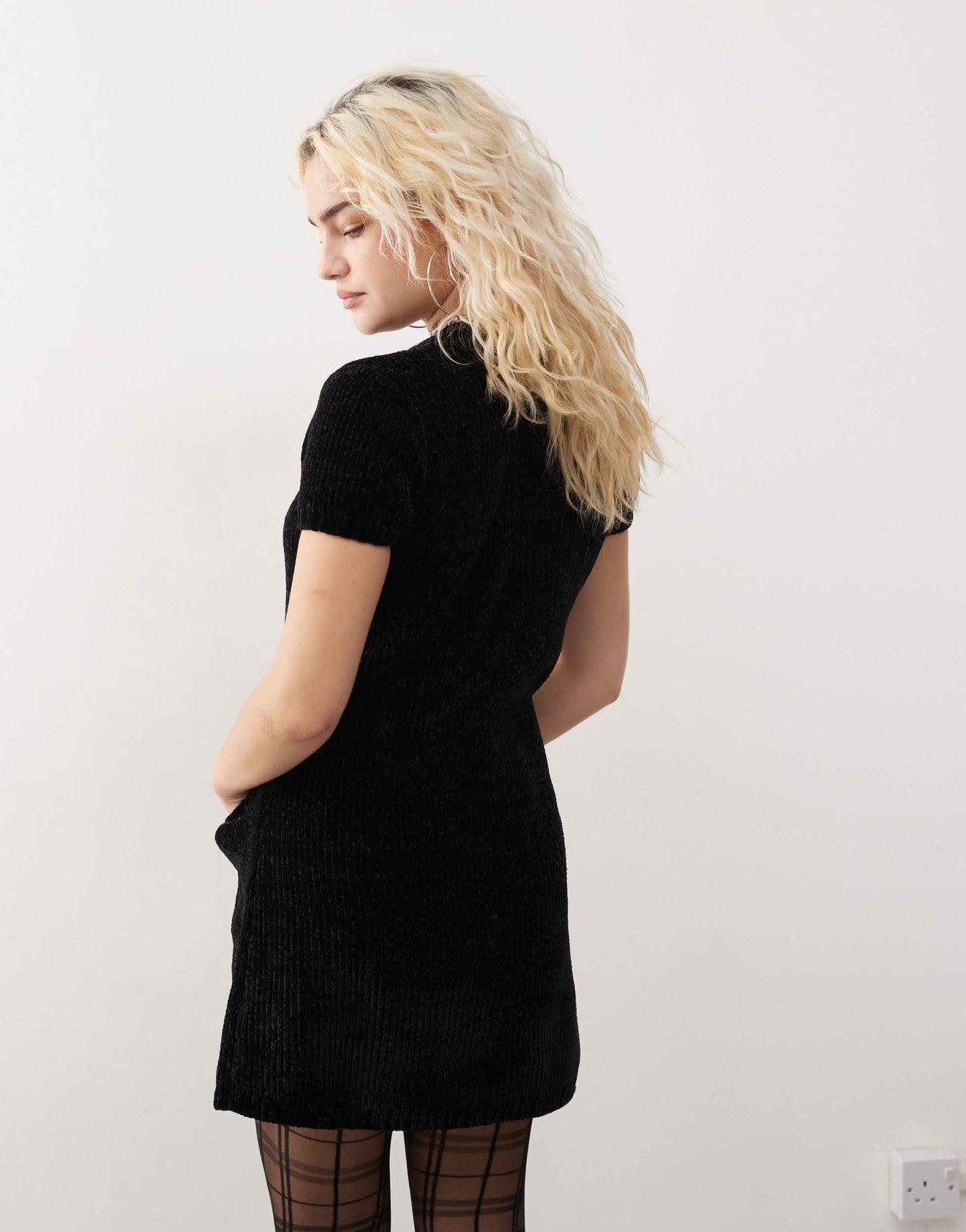 Monki short sleeve super soft mini knitted dress in black - ASOS Sample Sale