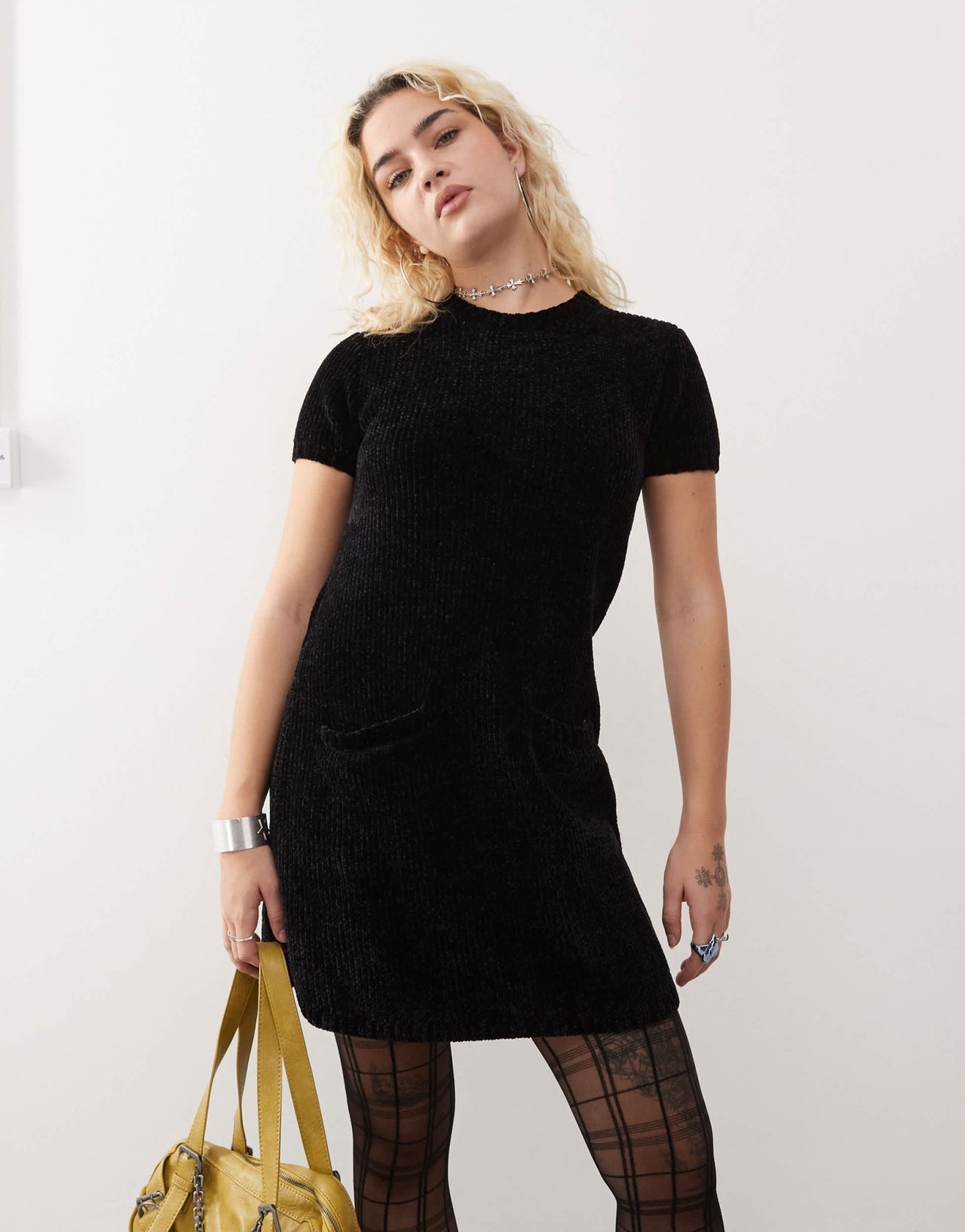 Monki short sleeve super soft mini knitted dress in black - ASOS Sample Sale