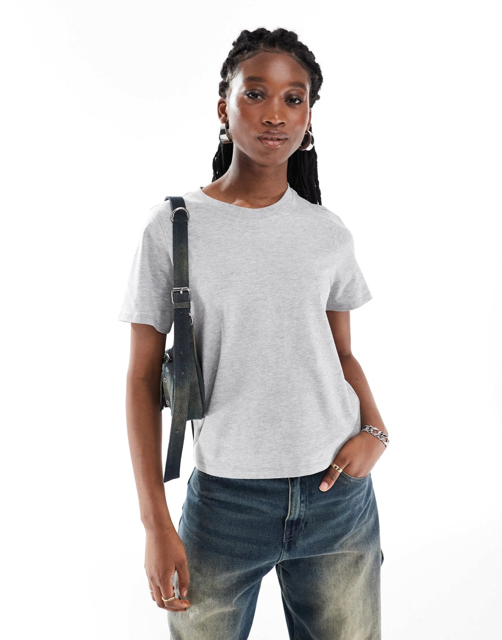 Monki short sleeve t-shirt in grey melange - ASOS Sample Sale