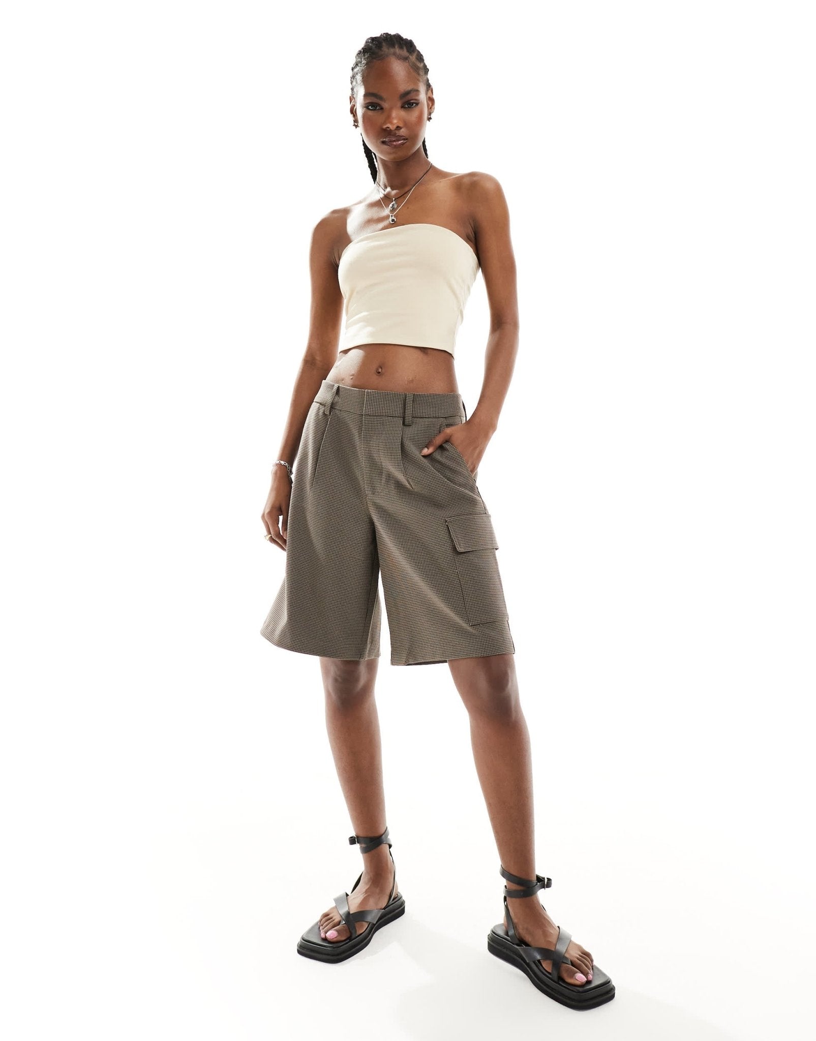 Monki strapless top in beige - ASOS Sample Sale