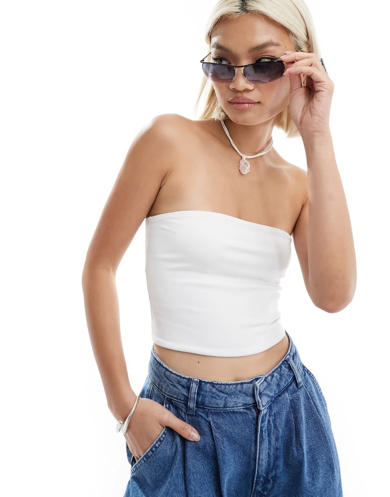 Monki strapless top in white - ASOS Sample Sale