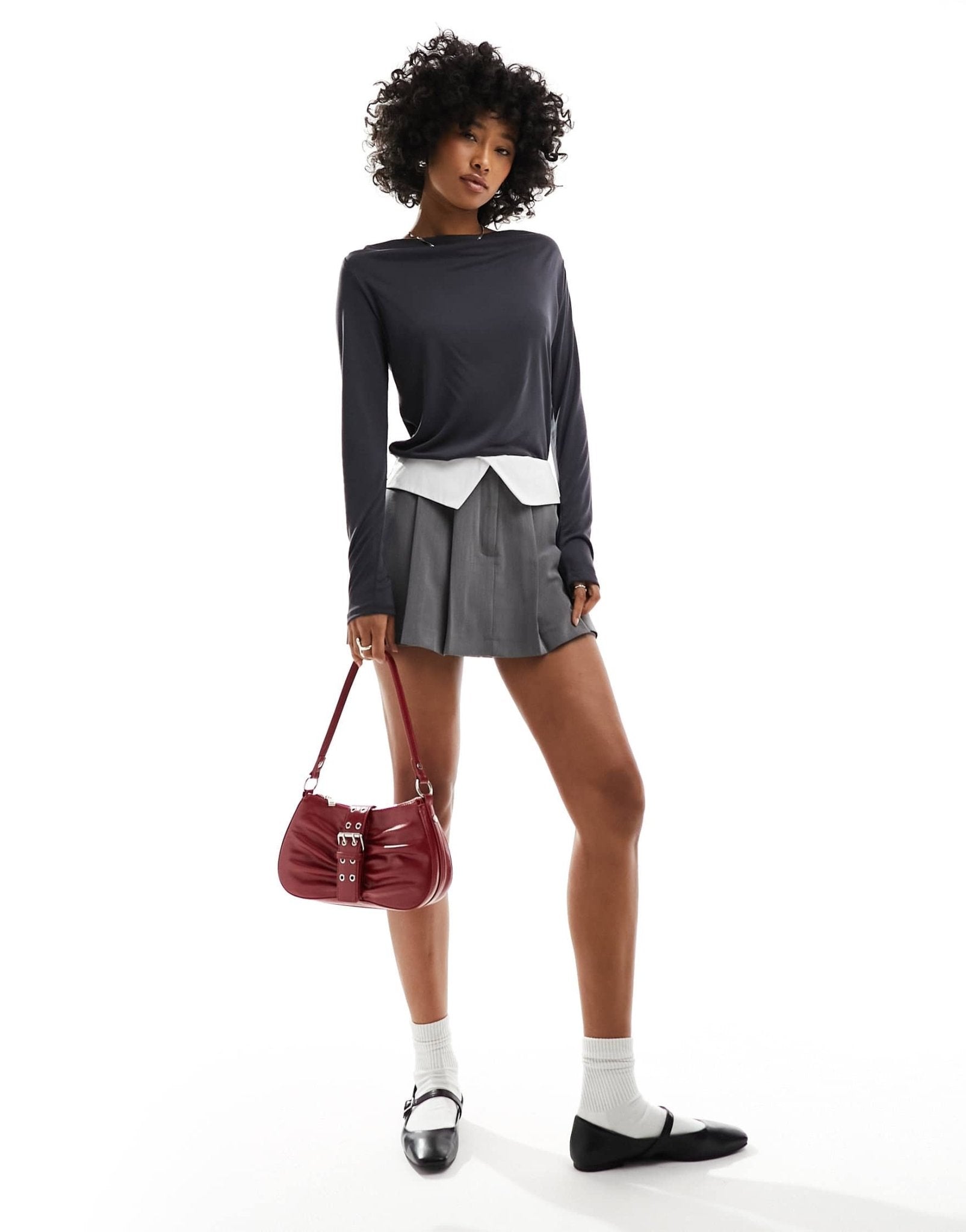 Monki super soft long sleeve boat neck top in charcoal black - ASOS Sample Sale