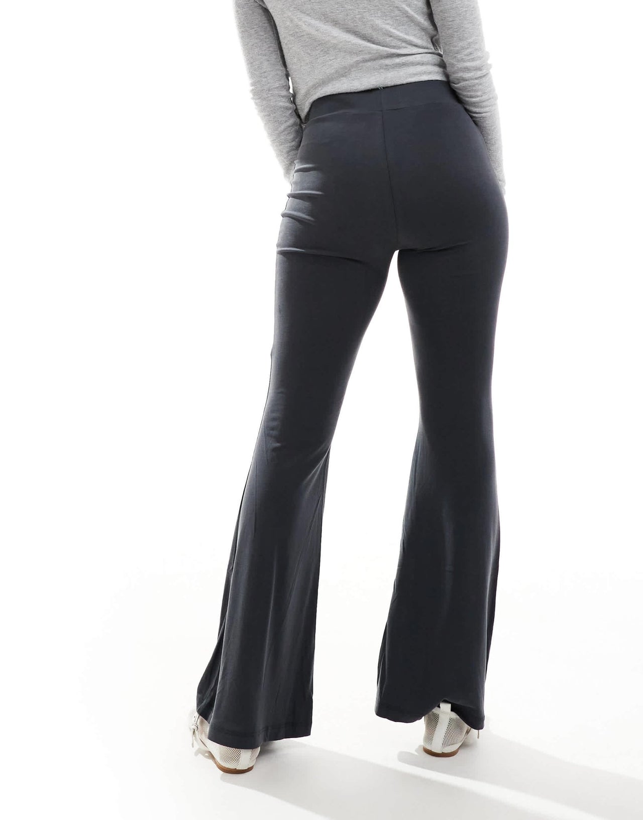 Monki super soft low waist flare jersey trousers in black - ASOS Sample Sale