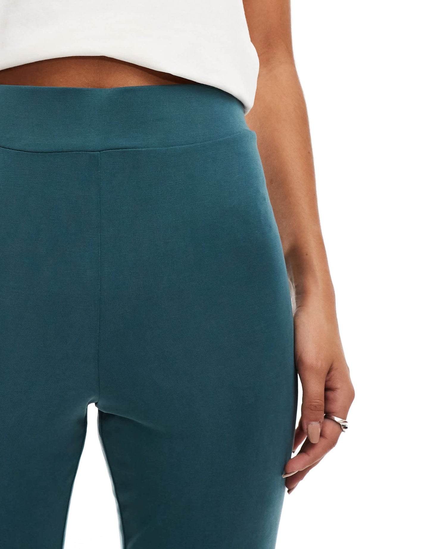 Monki super soft low waist flare jersey trousers in green - ASOS Sample Sale