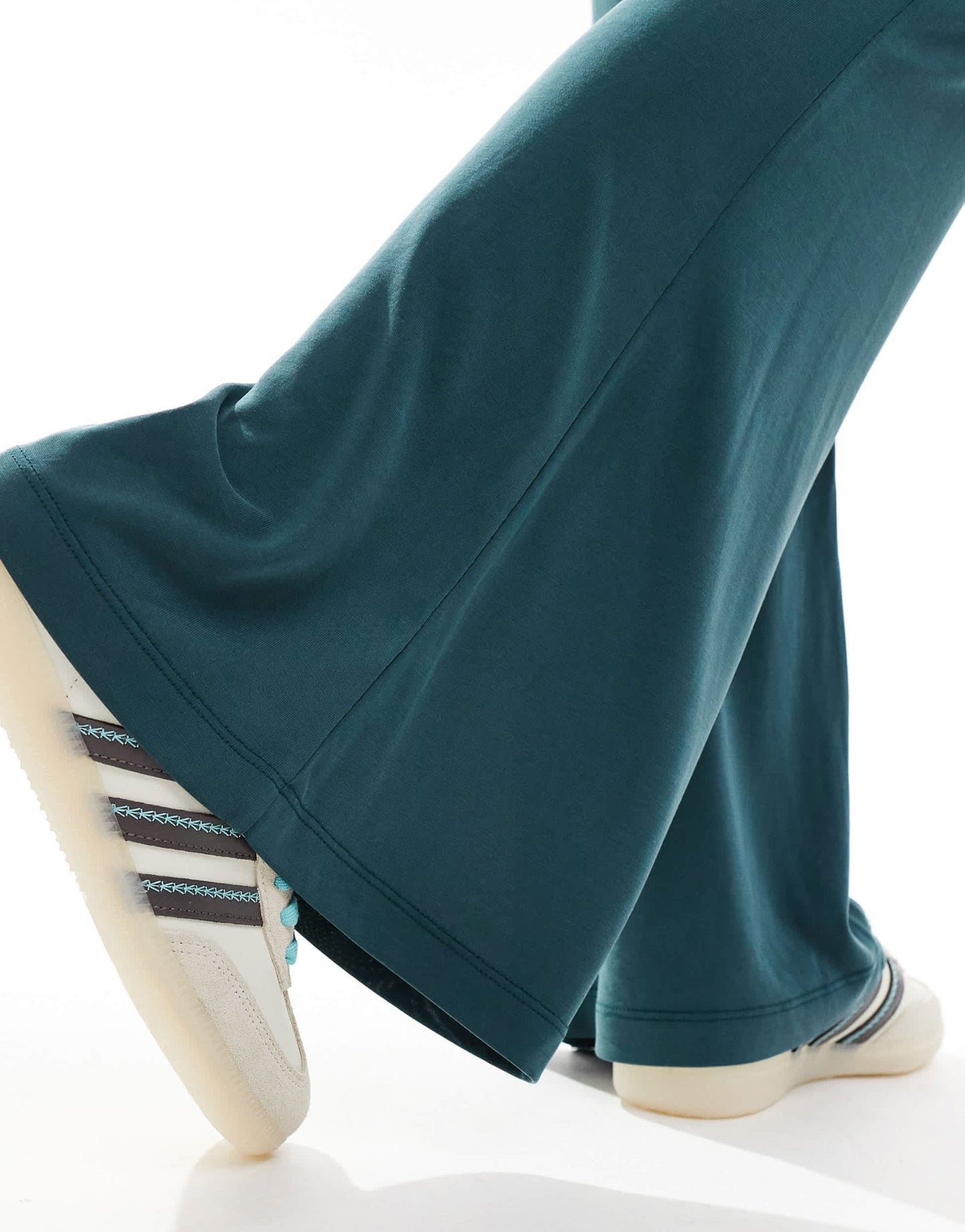 Monki super soft low waist flare jersey trousers in green - ASOS Sample Sale