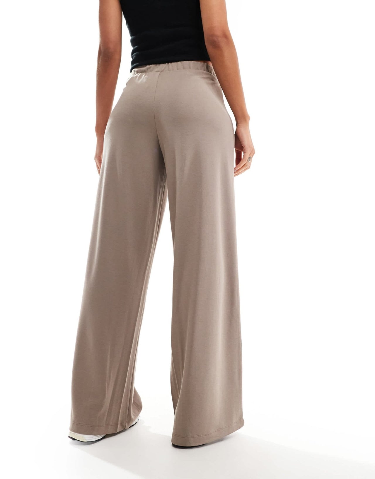 Monki super soft low waist wide leg jersey trousers in beige - ASOS Sample Sale