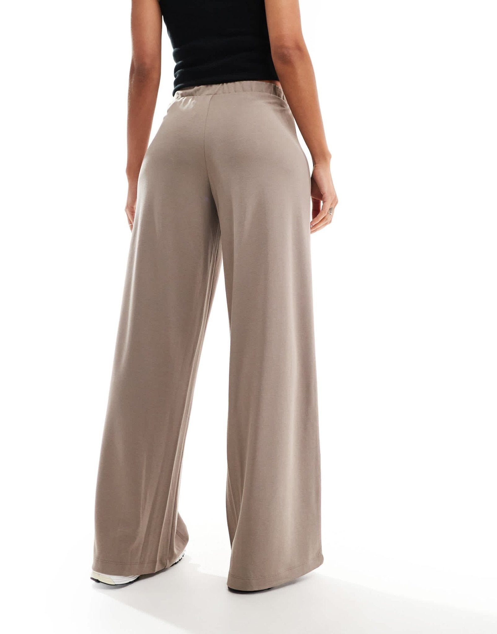 Monki super soft low waist wide leg jersey trousers in beige - ASOS Sample Sale
