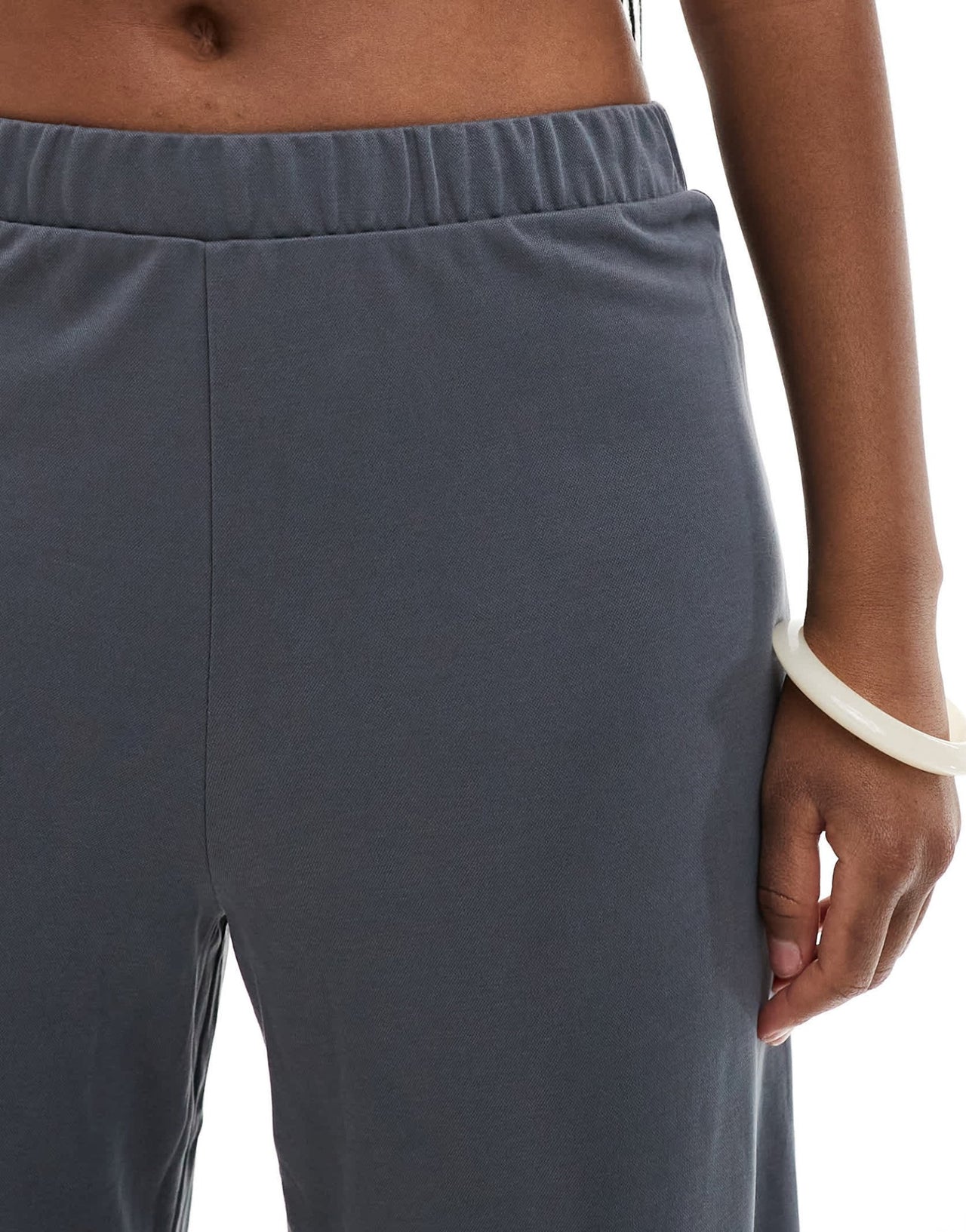 Monki super soft low waist wide leg jersey trousers in dark grey - ASOS Sample Sale