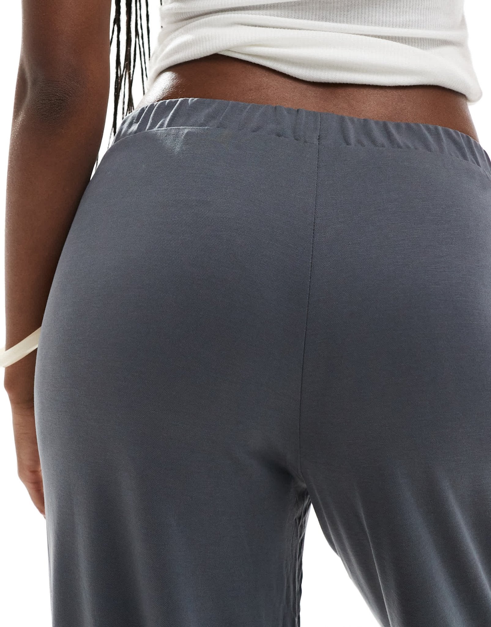 Monki super soft low waist wide leg jersey trousers in dark grey - ASOS Sample Sale