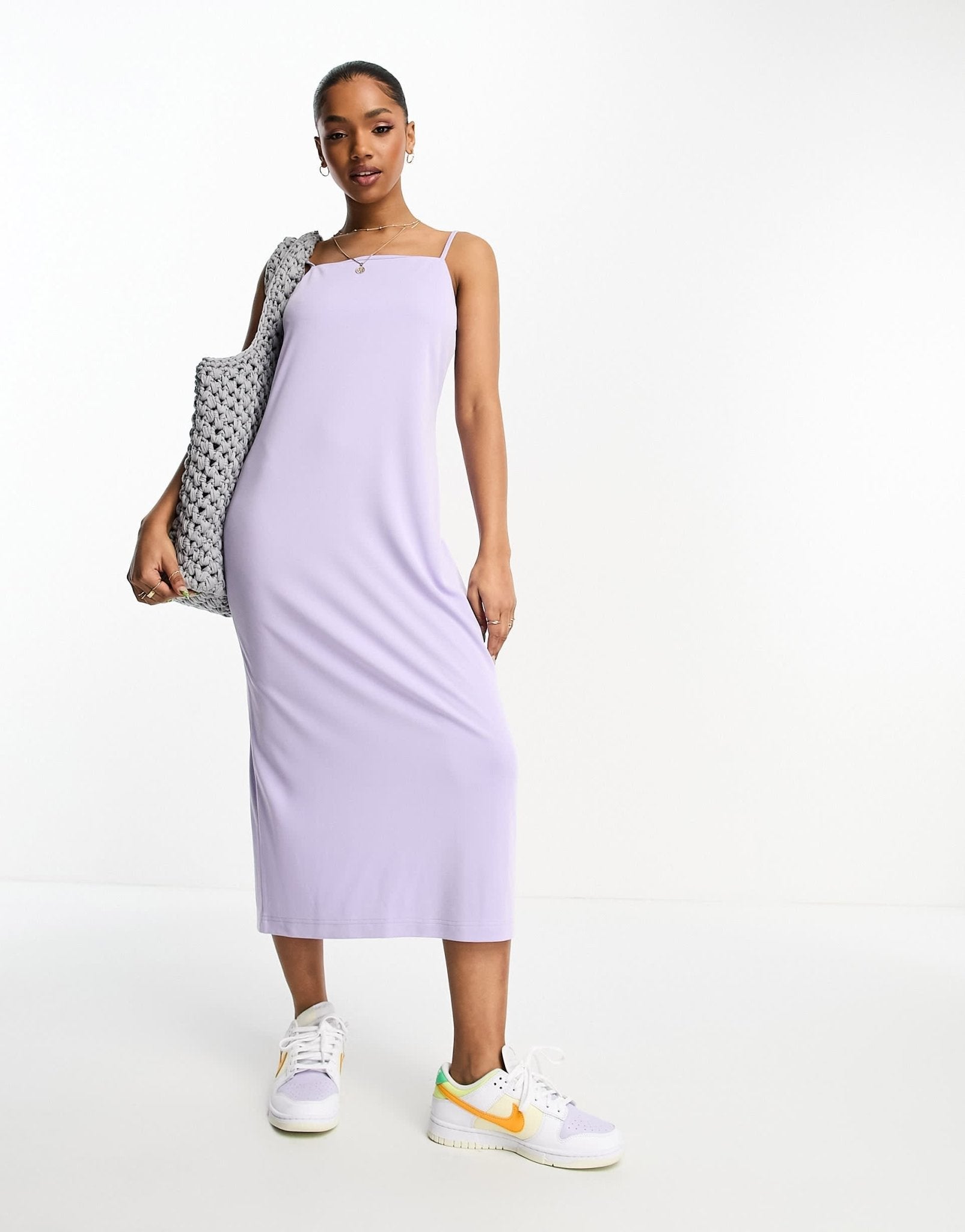 Monki super soft square neck cami midi dress in lilac - ASOS Sample Sale