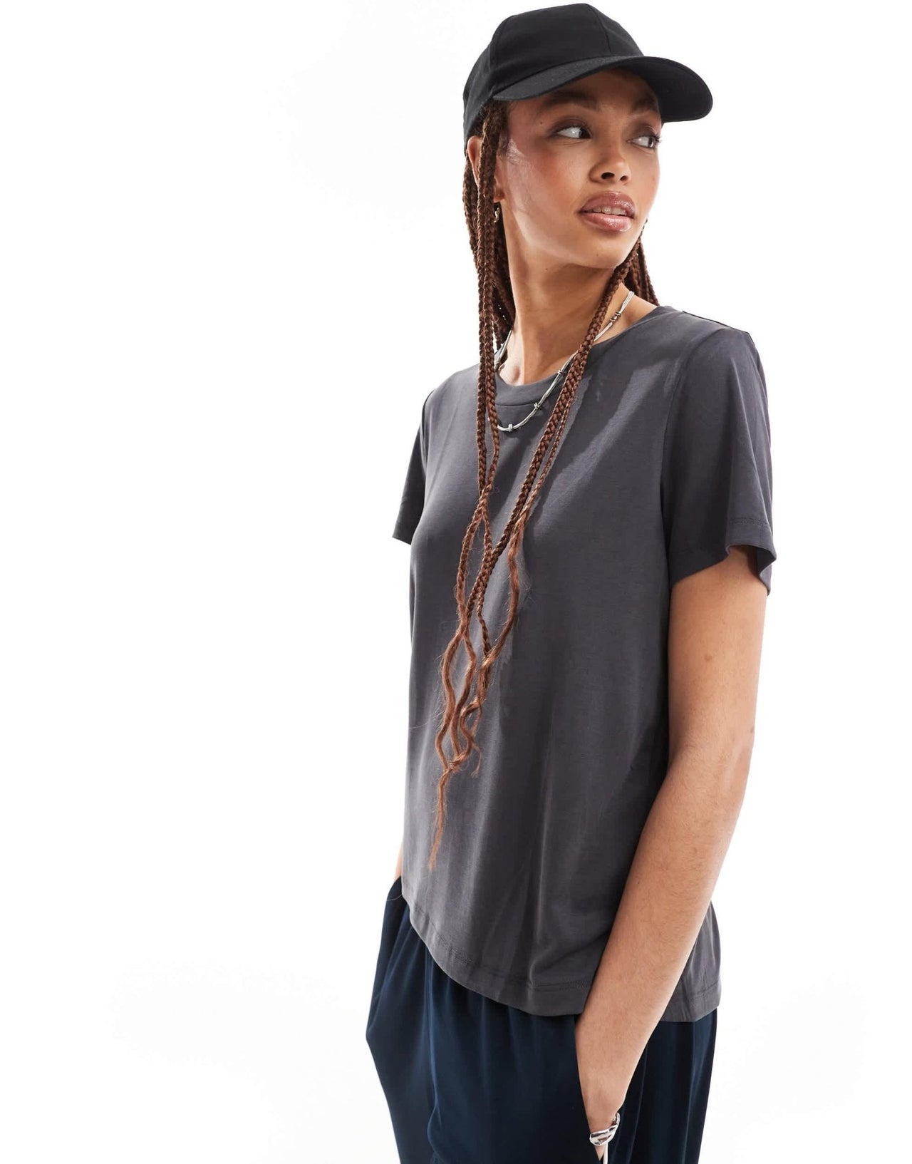 Monki super soft t-shirt in charcoal black - ASOS Sample Sale