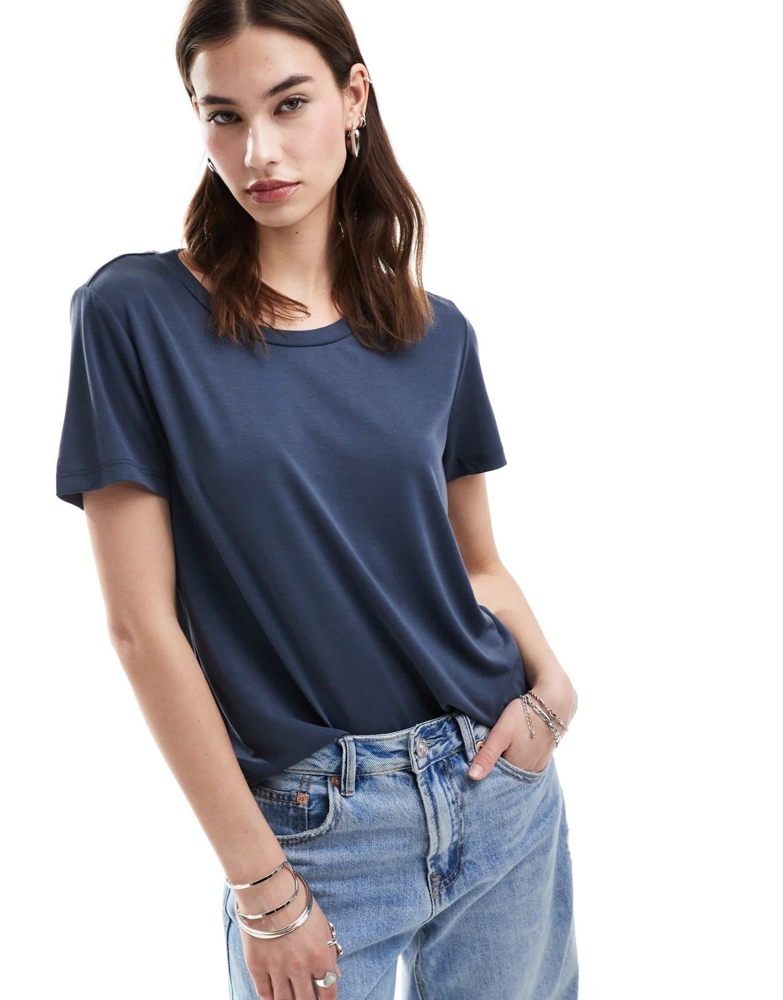 Monki super soft t-shirt in dark blue - ASOS Sample Sale