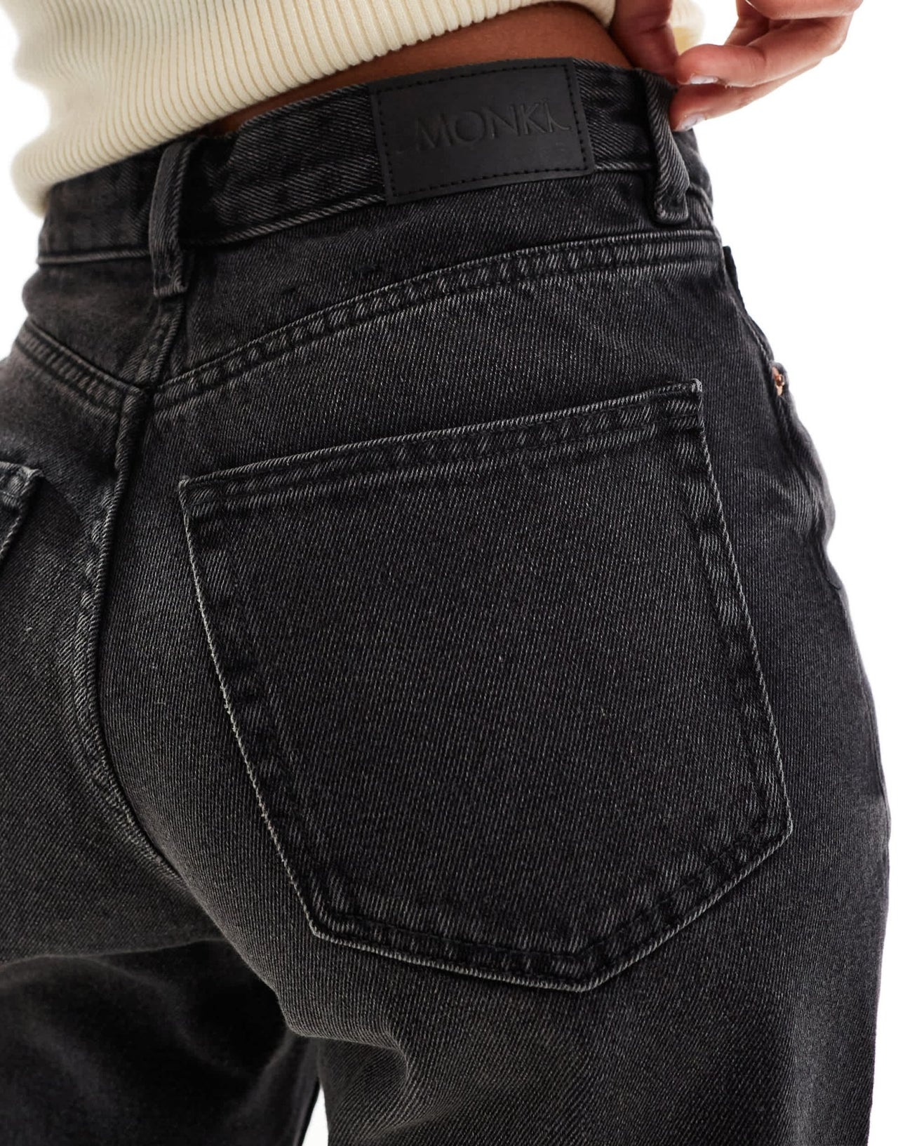 Monki Taiki high waist balloon leg jeans in washed black - ASOS Sample Sale