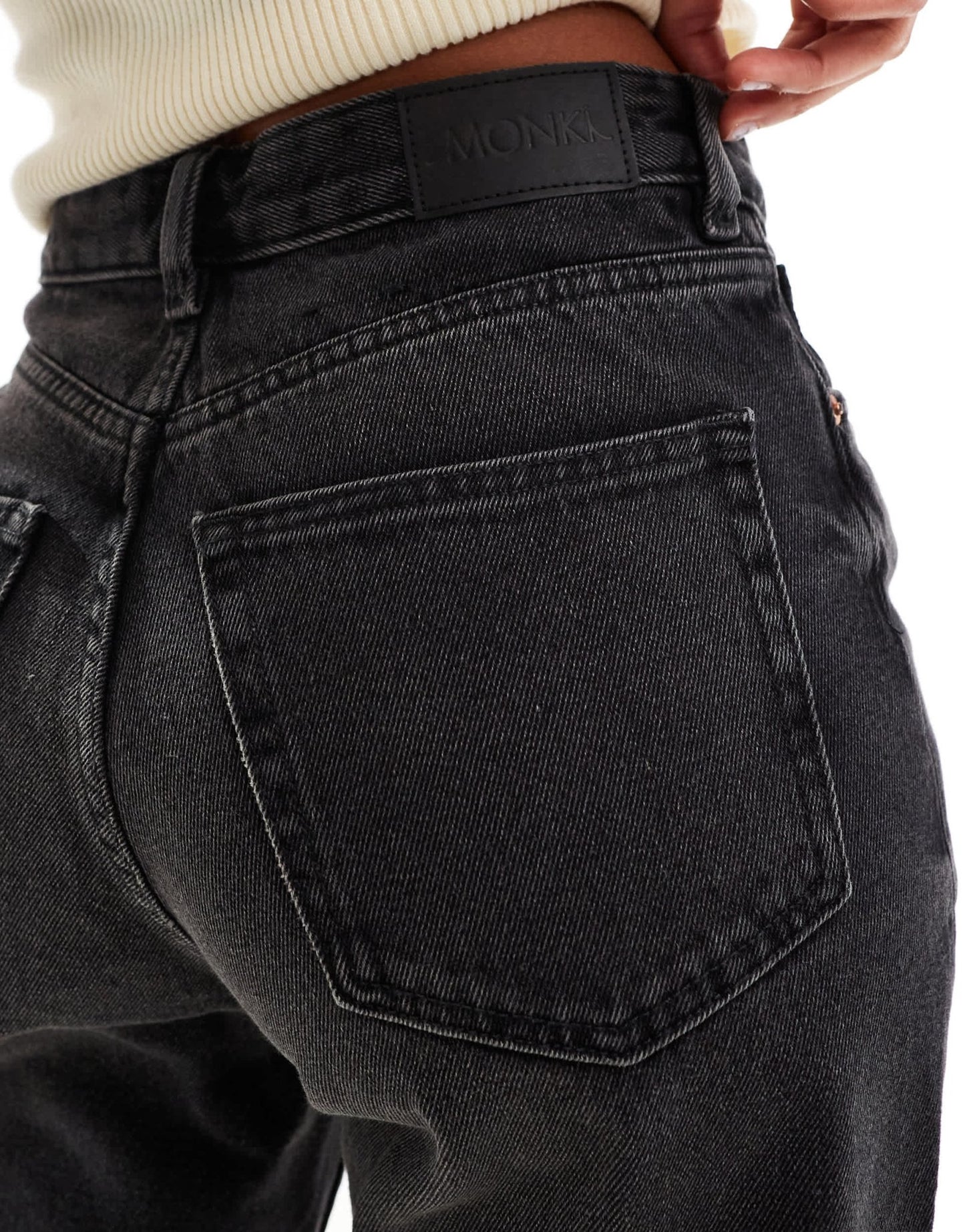 Monki Taiki high waist balloon leg jeans in washed black - ASOS Sample Sale