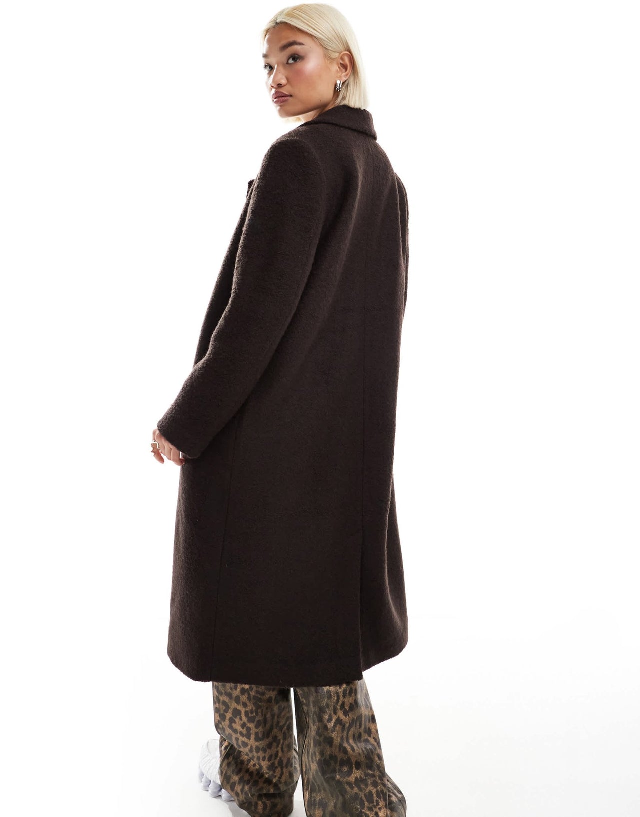 Monki tailored double breasted longline coat in brown - ASOS Sample Sale