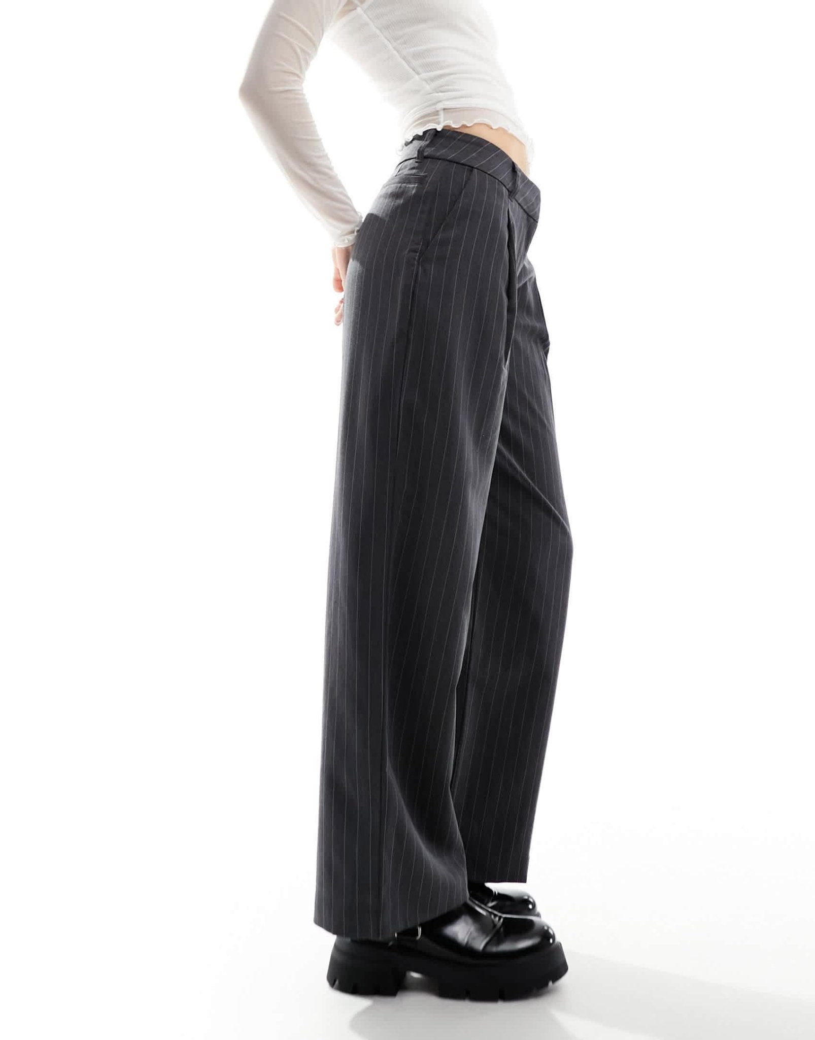 Monki tapered tailored trousers in grey pinstripe - ASOS Sample Sale