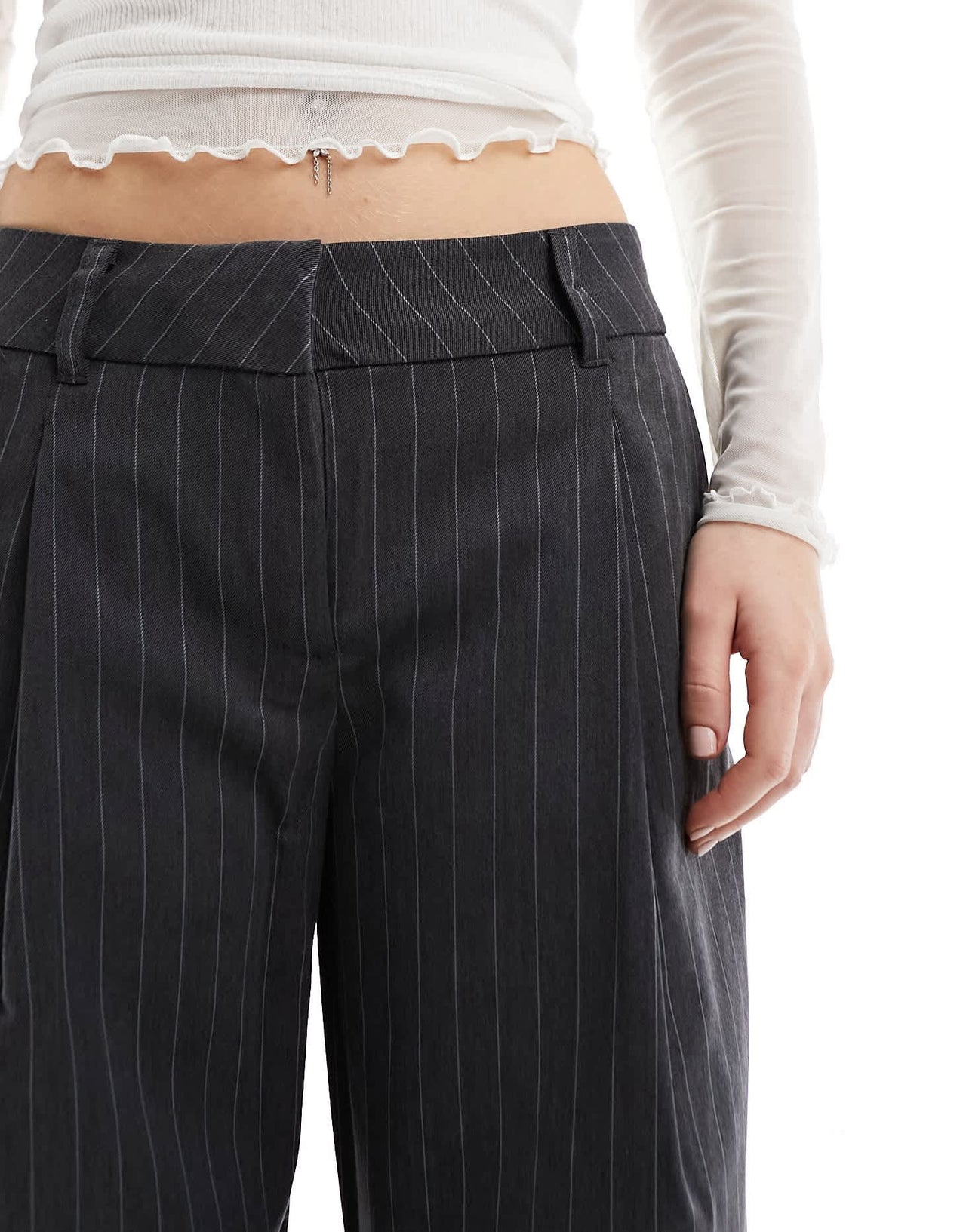 Monki tapered tailored trousers in grey pinstripe - ASOS Sample Sale
