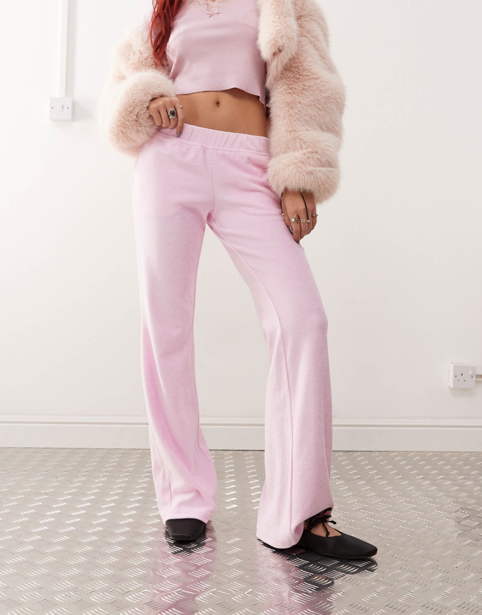 Monki terry flared jogger in pink - ASOS Sample Sale