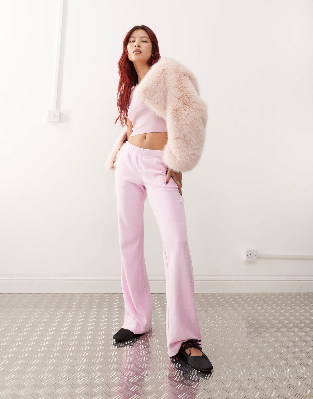 Monki terry flared jogger in pink - ASOS Sample Sale