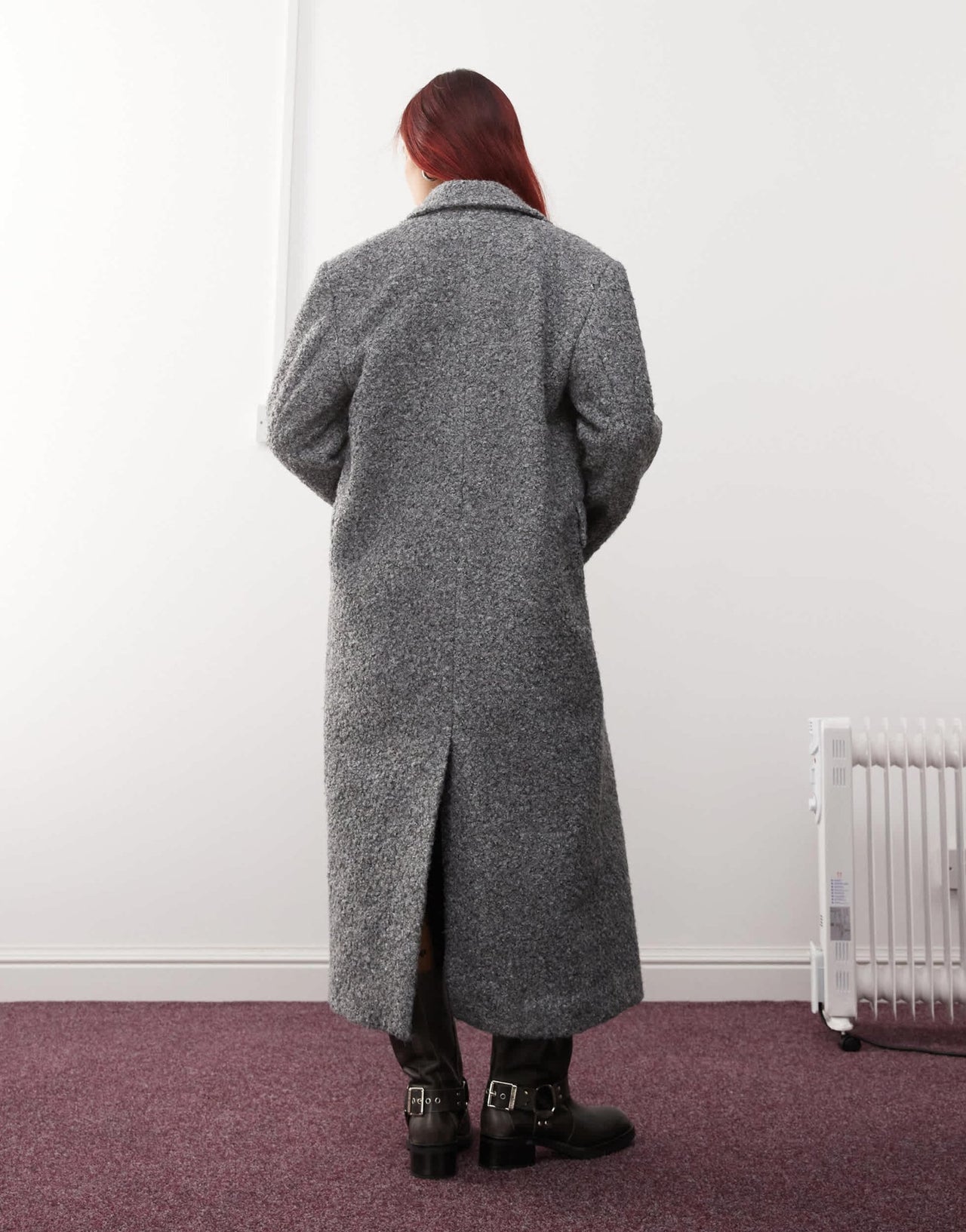Monki textured long double breasted coat in grey - ASOS Sample Sale