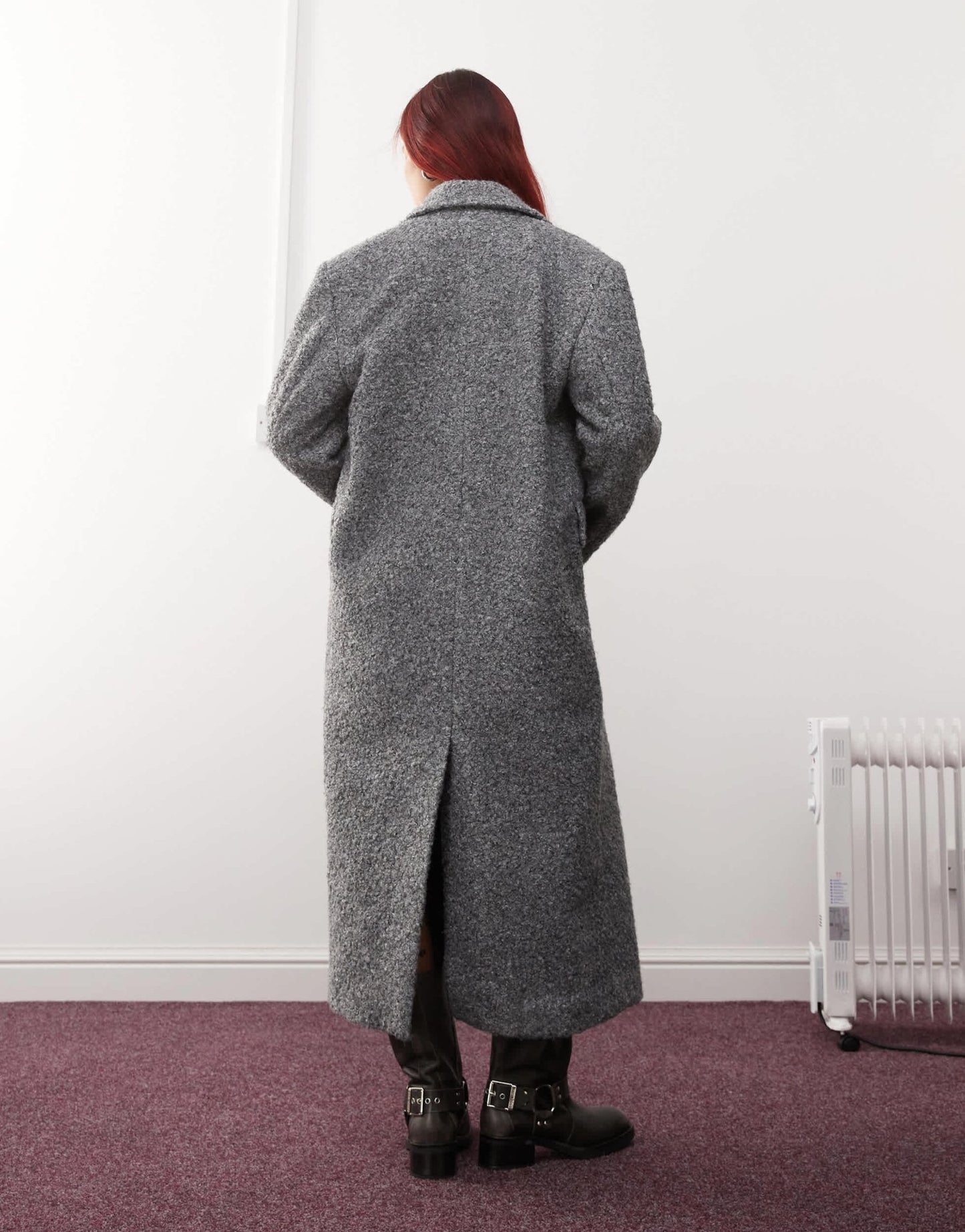 Monki textured long double breasted coat in grey - ASOS Sample Sale