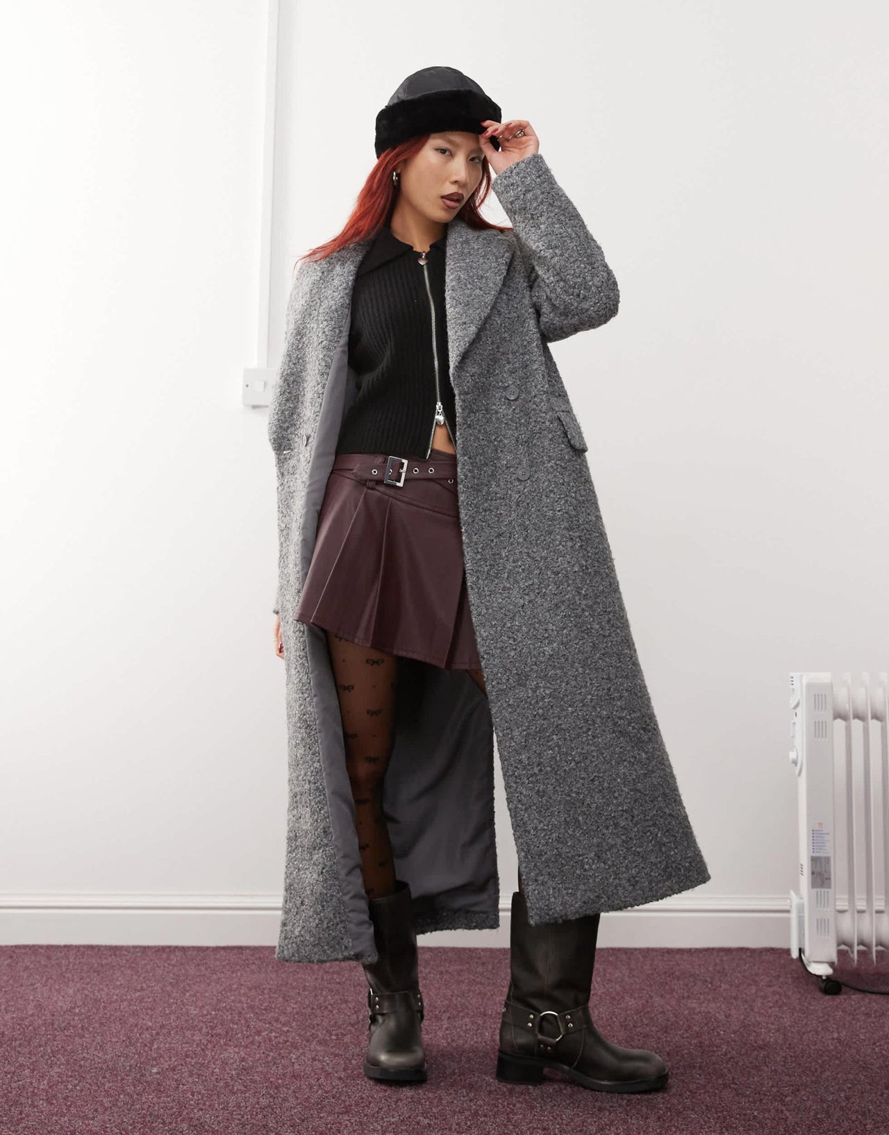 Monki textured long double breasted coat in grey - ASOS Sample Sale
