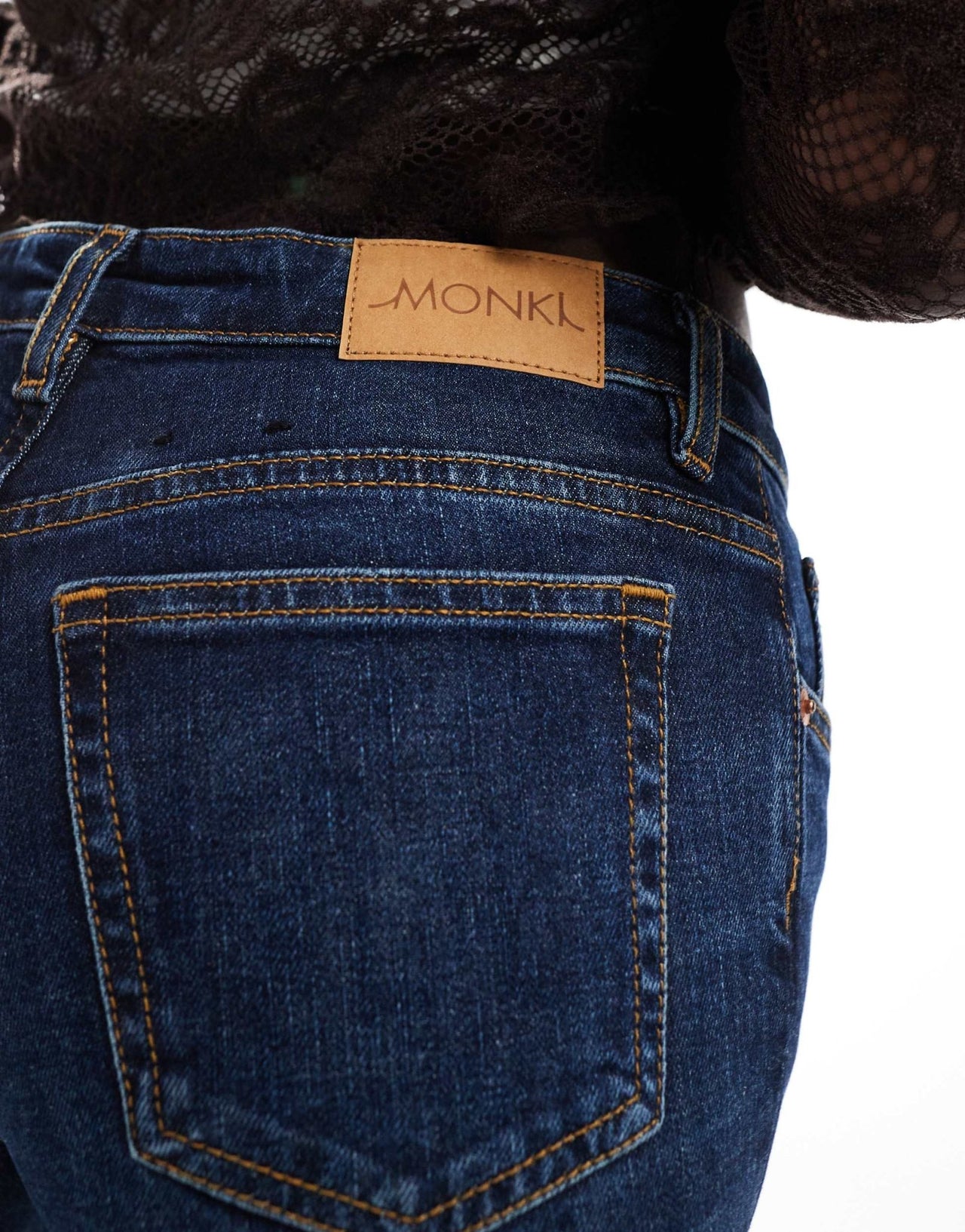 Monki Wakumi low waist boot cut jeans in dark blue wash - ASOS Sample Sale