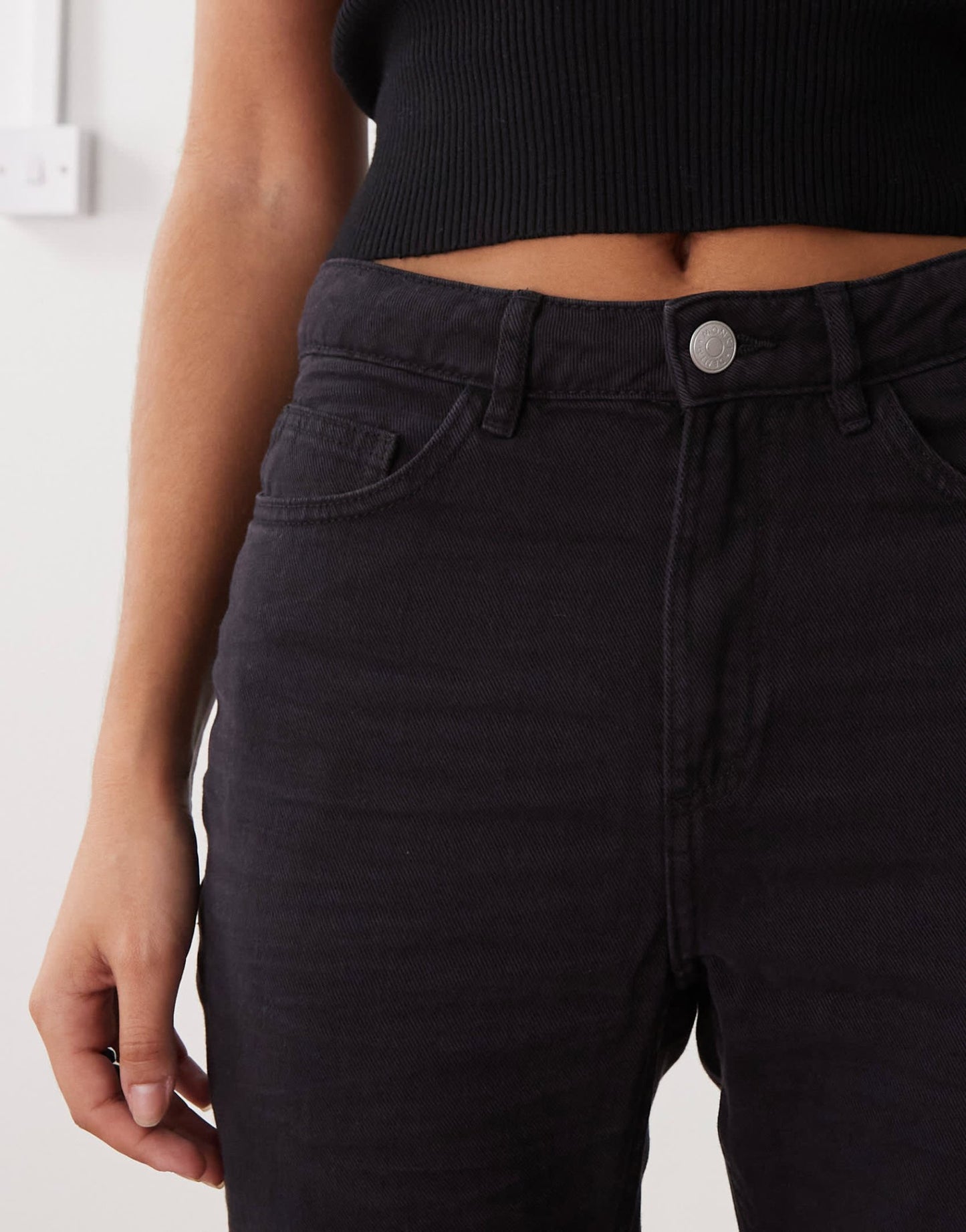 Monki wide leg trousers with tie bow detail in washed black - ASOS Sample Sale