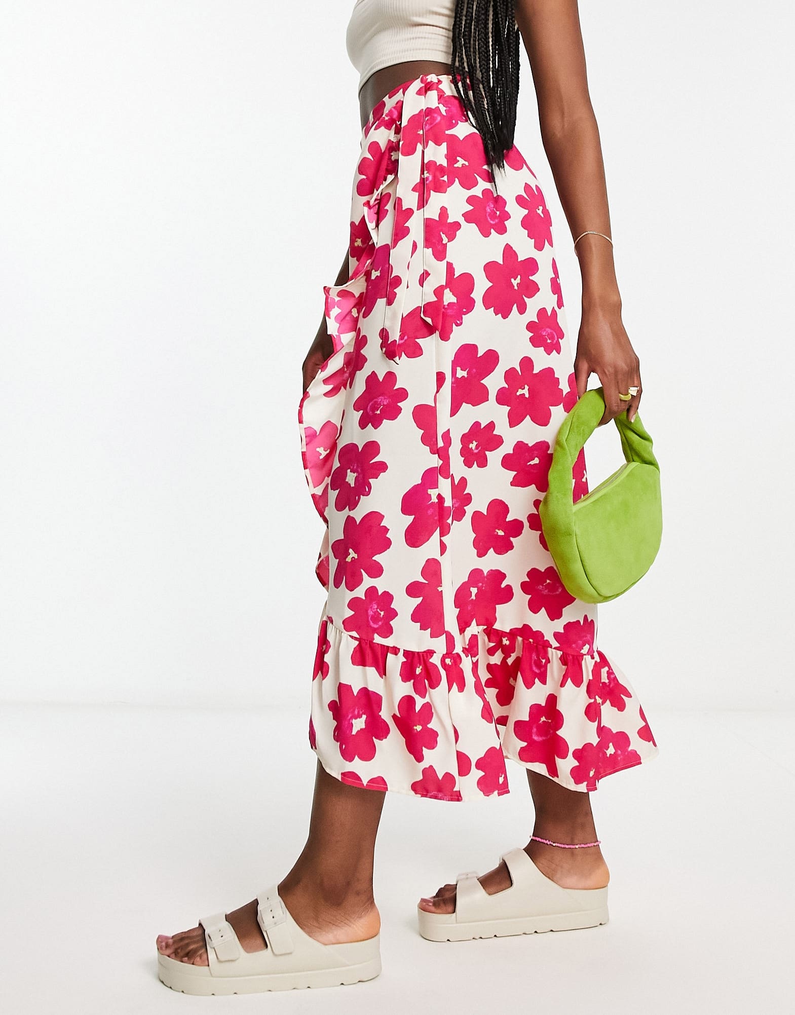 Monki wrap midaxi skirt in pink floral print - ASOS Sample Sale