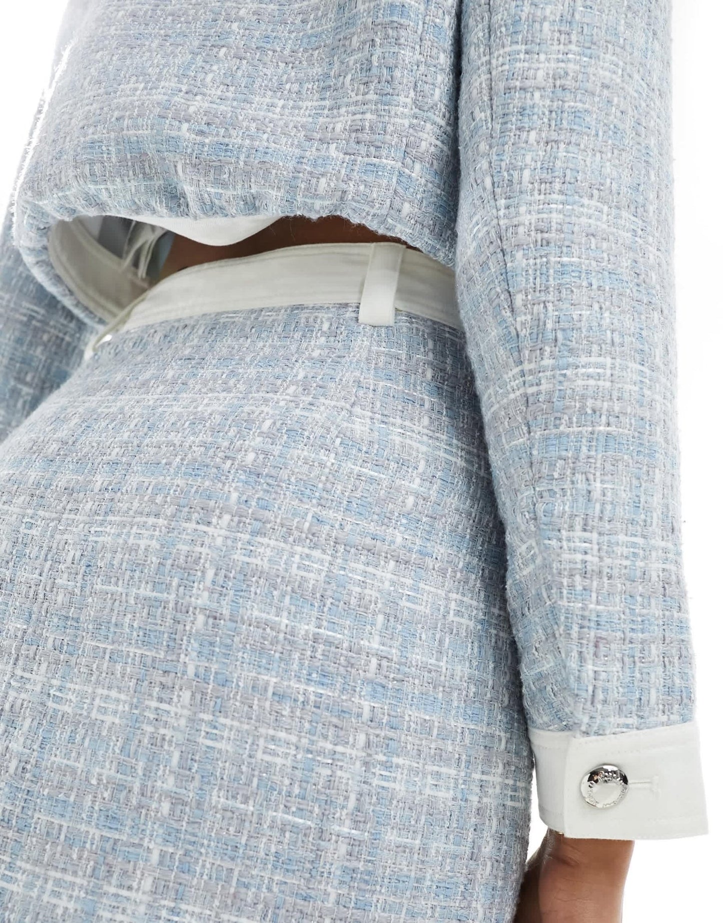 Morgan boucle mini skirt co - ord in white and blue - ASOS Sample Sale