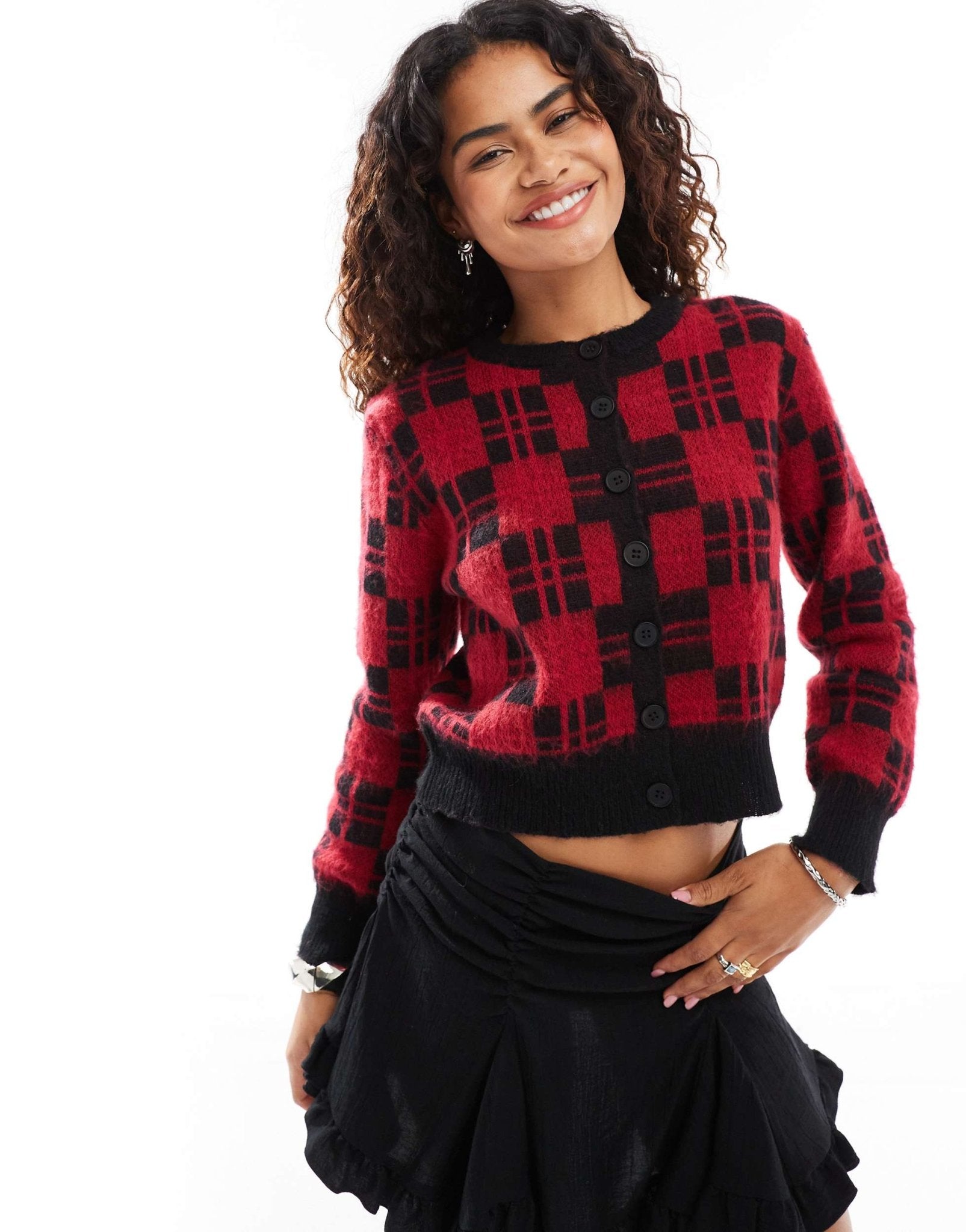 Motel anzio crew neck cardigan in black and red - ASOS Sample Sale