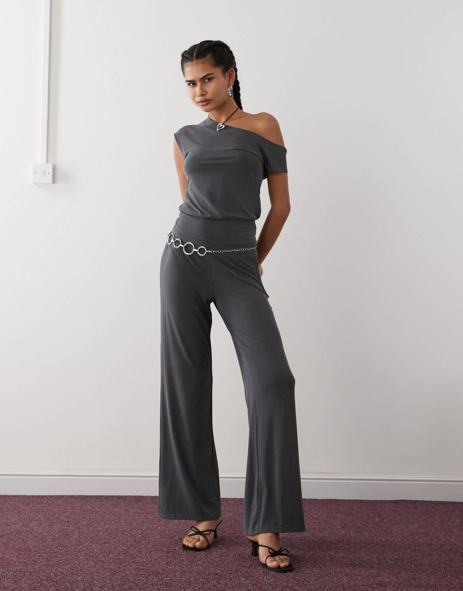 Motel Baku wide leg co - ord trouser in dark grey - ASOS Sample Sale
