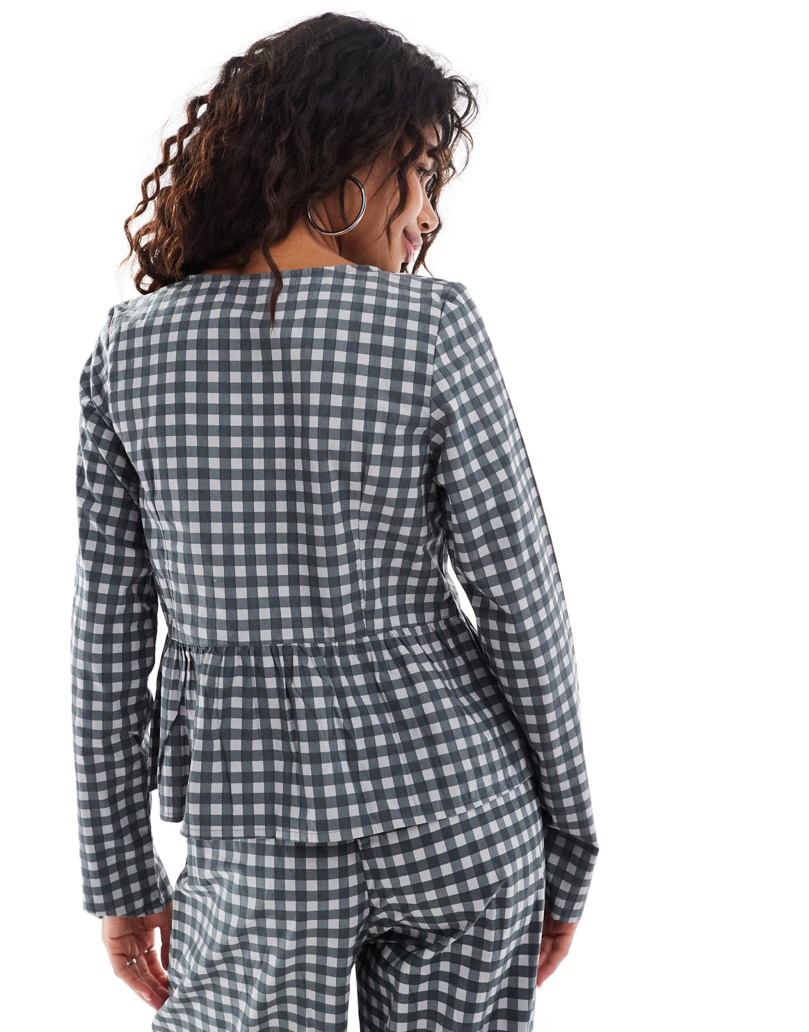 Motel bertaria bow front long sleeve blouse in black grey co - ord - ASOS Sample Sale