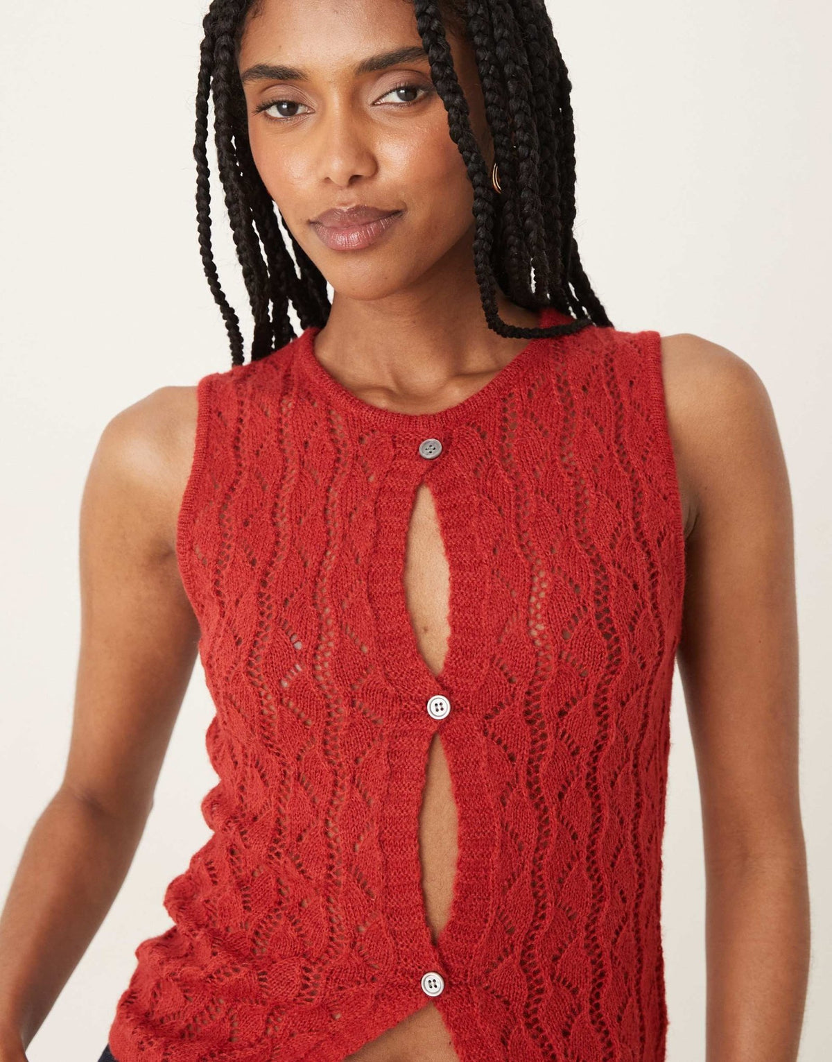 Motel birama button detail knit tank top in red - ASOS Sample Sale