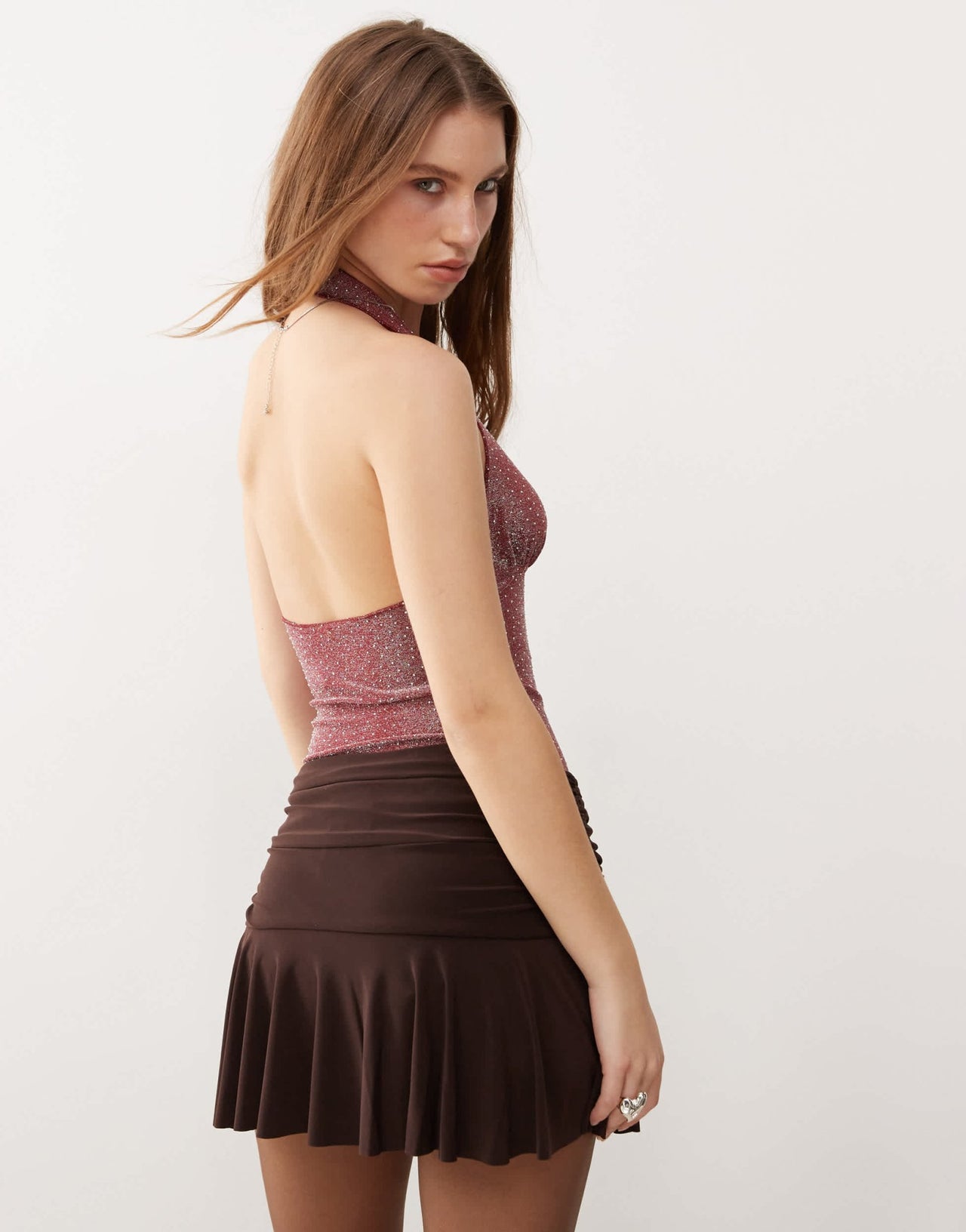 Motel cosimo metallic dotty halter top in pink - ASOS Sample Sale
