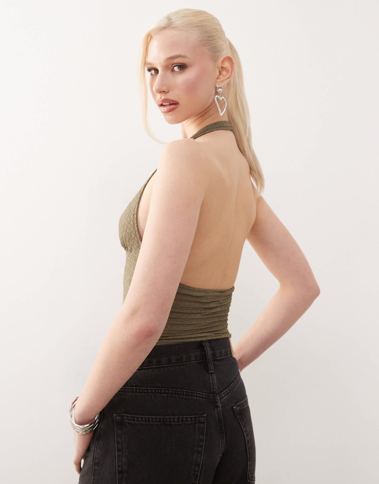 Motel cosimo textured halter top in khaki - ASOS Sample Sale