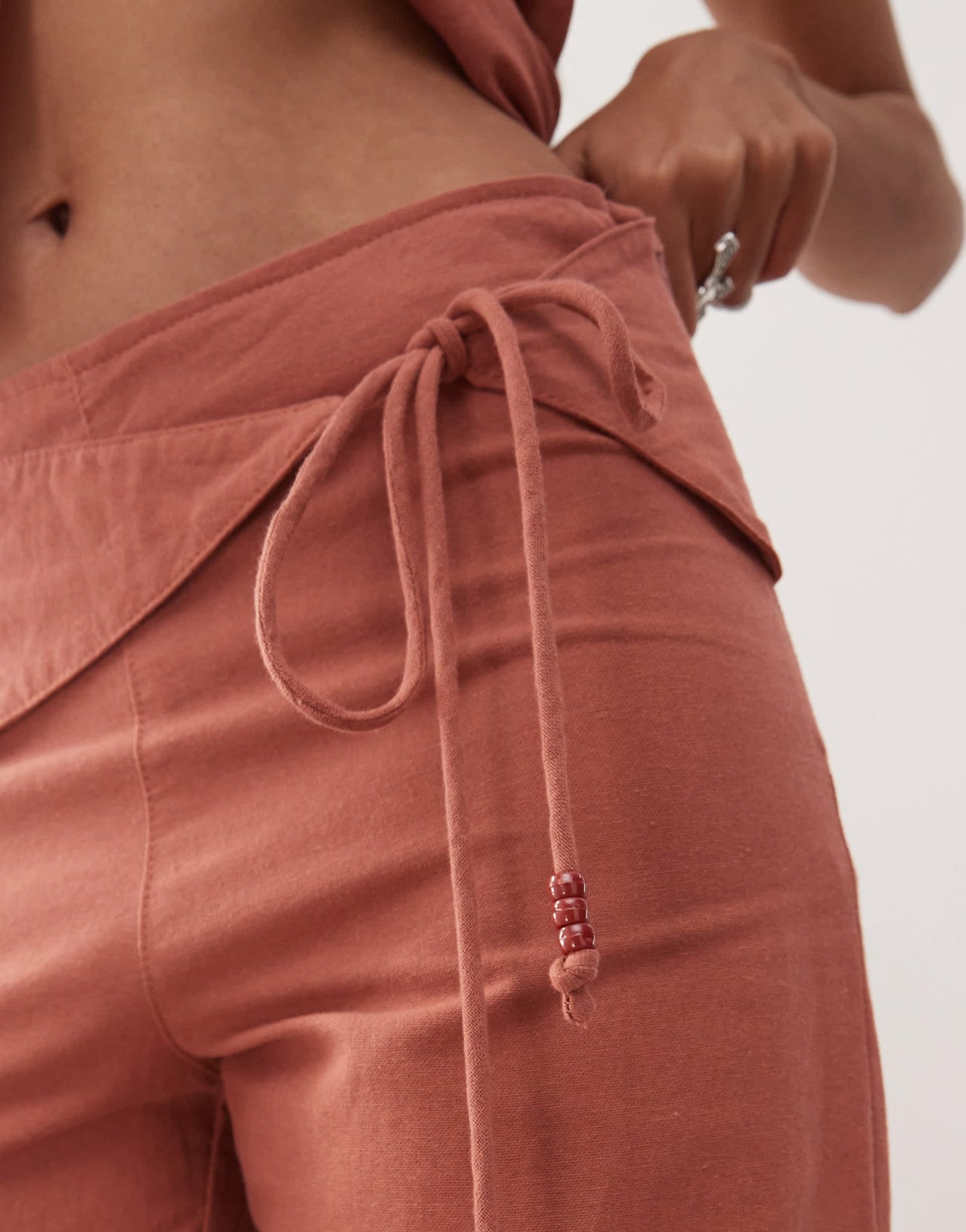 Motel cursa sarong overlay bead detail linen trousers in tuscan red - ASOS Sample Sale