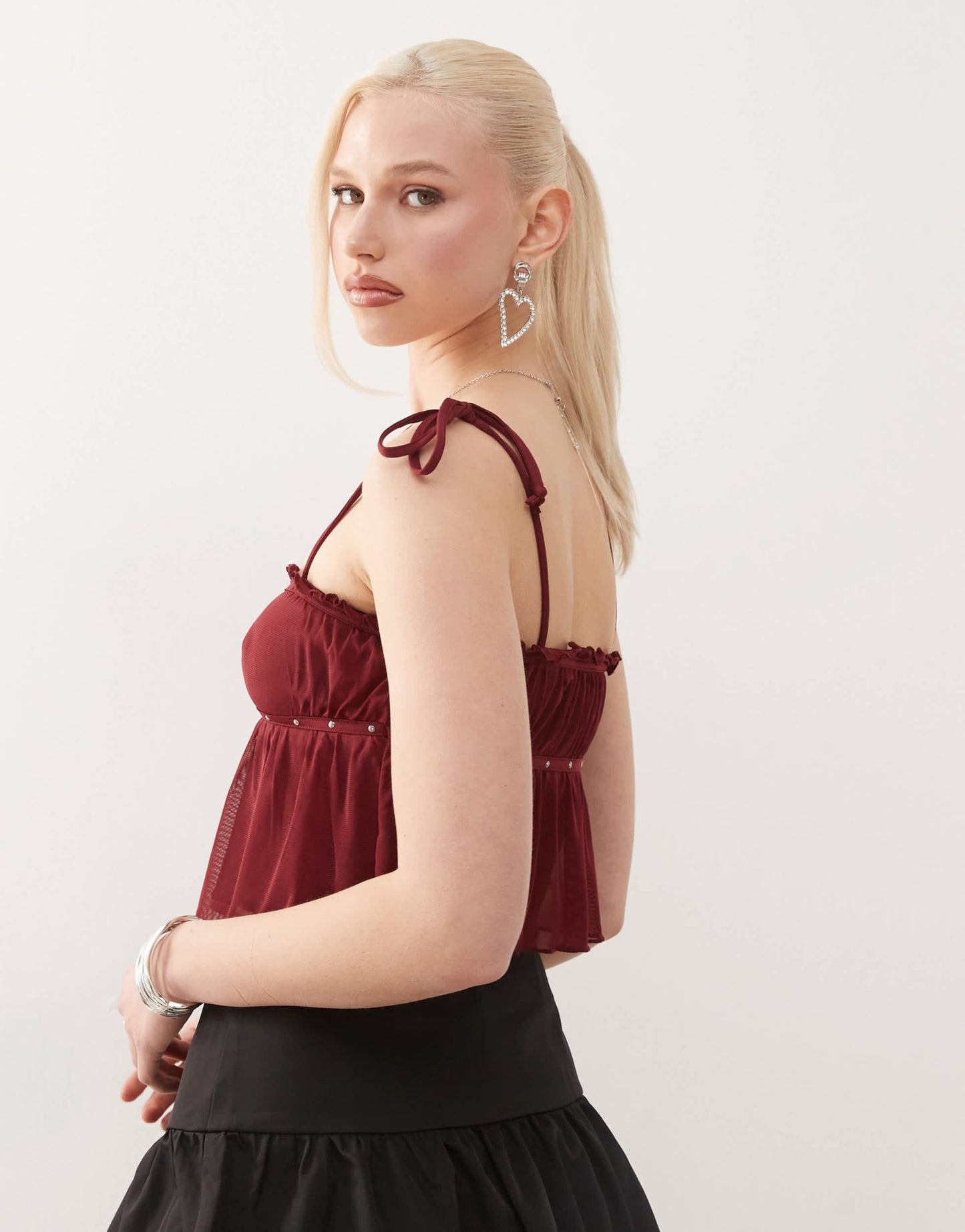 Motel damaris studded cami top in burgundy - ASOS Sample Sale