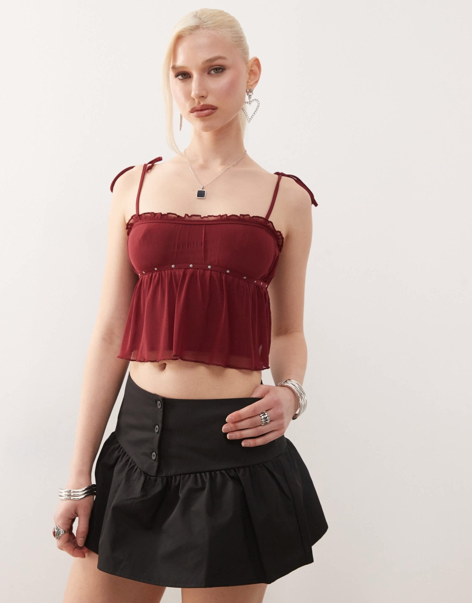 Motel damaris studded cami top in burgundy - ASOS Sample Sale