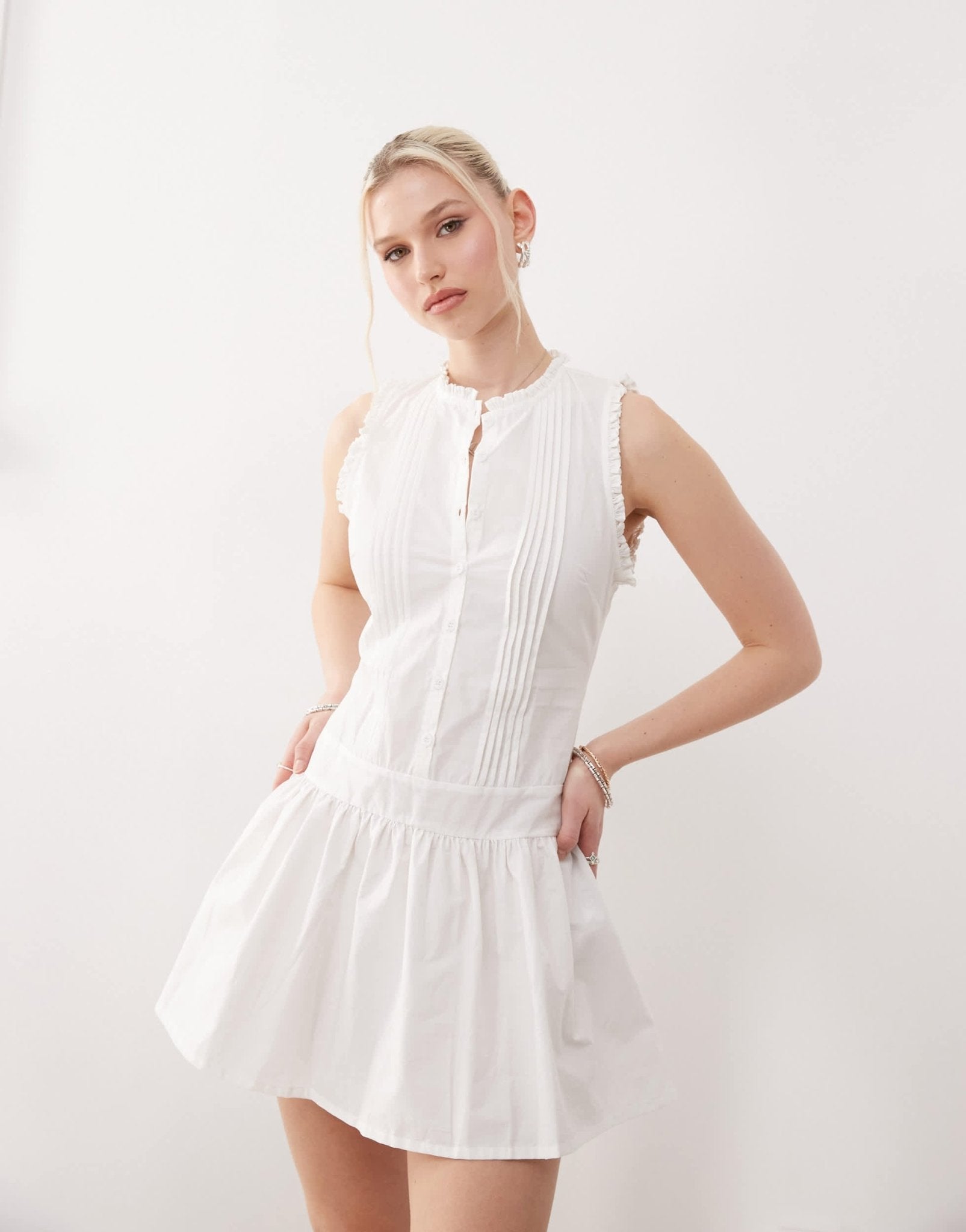 Motel dayara pintuck mini dress in white - ASOS Sample Sale