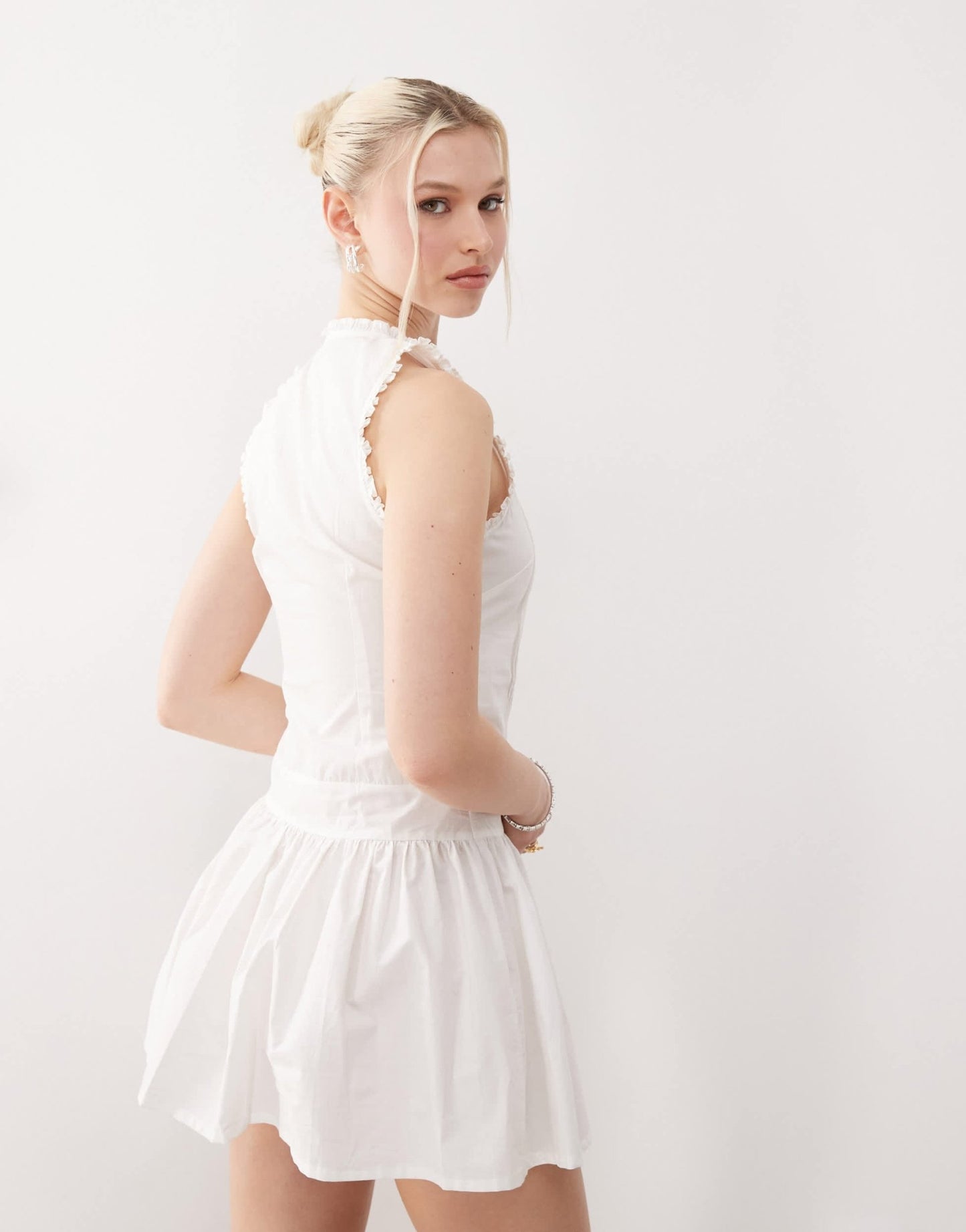Motel dayara pintuck mini dress in white - ASOS Sample Sale