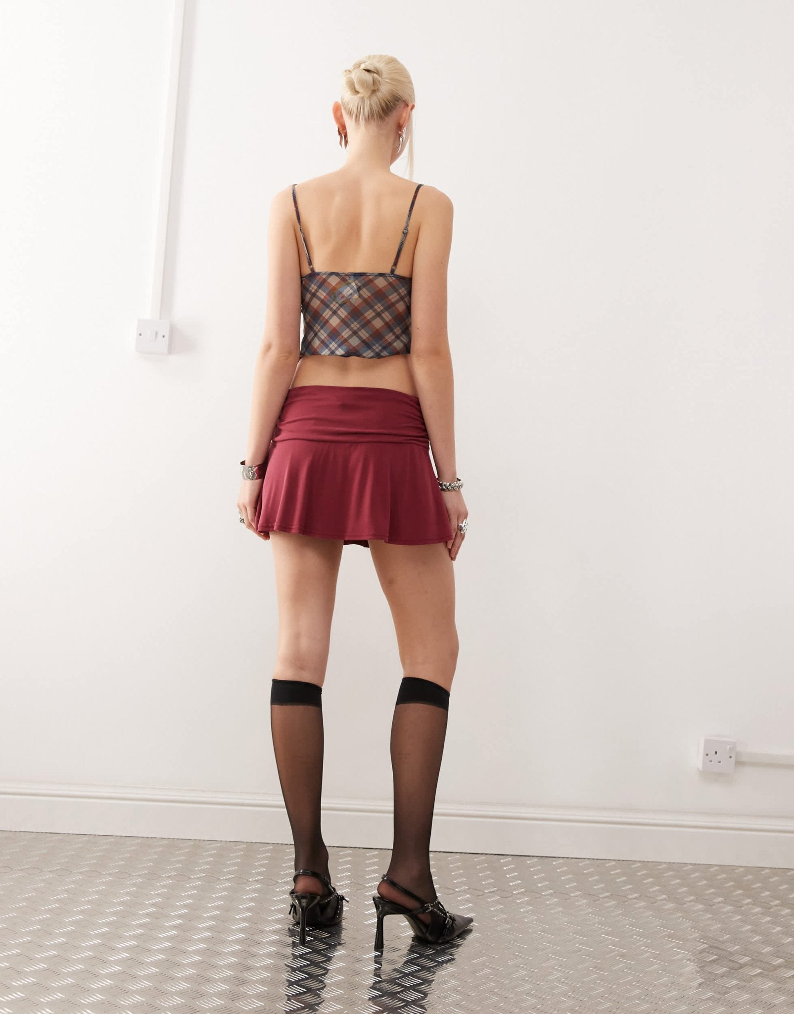 Motel delita cupro mini skirt in burgundy - ASOS Sample Sale