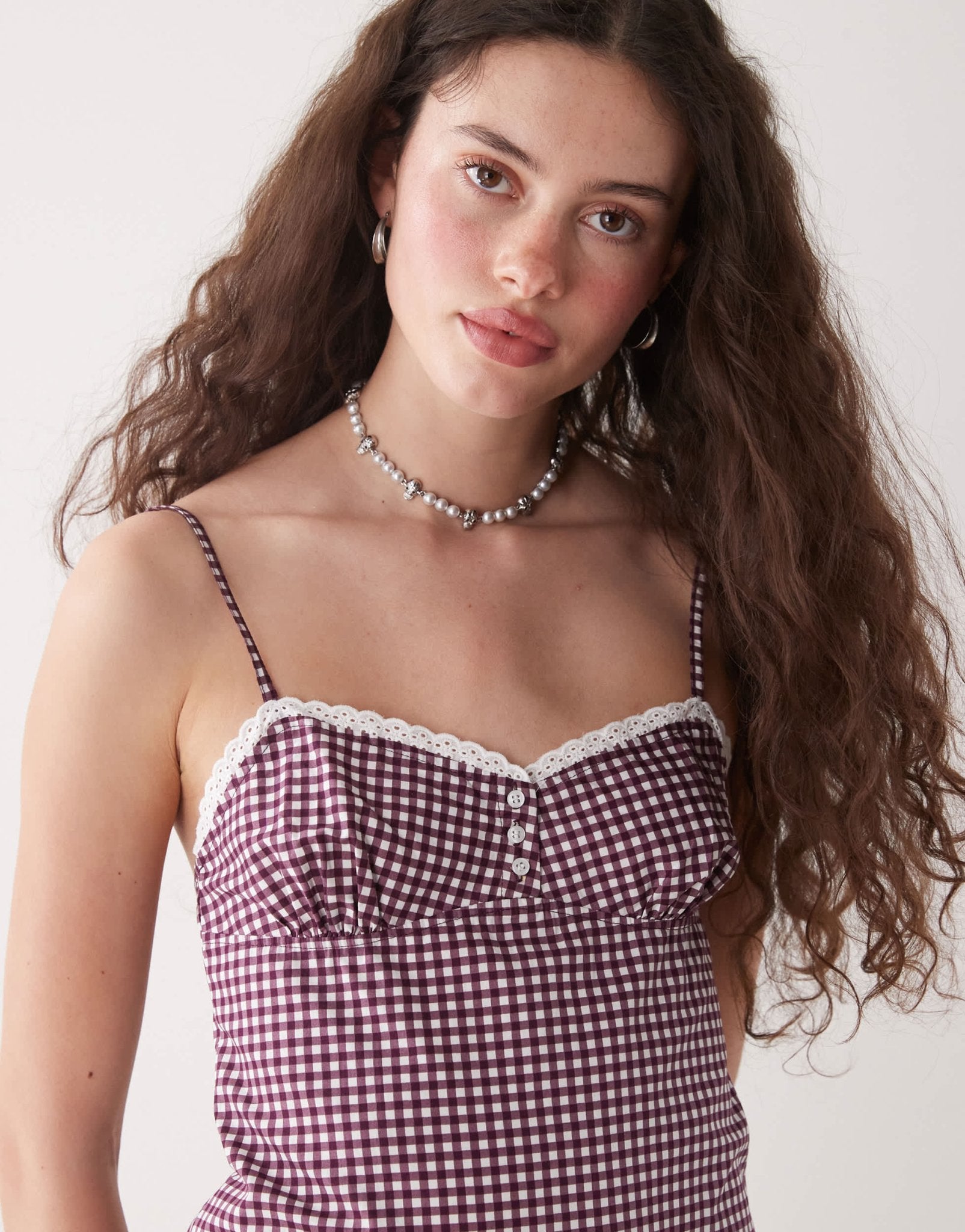 Motel delphine gingham mini cami dress in wine - ASOS Sample Sale