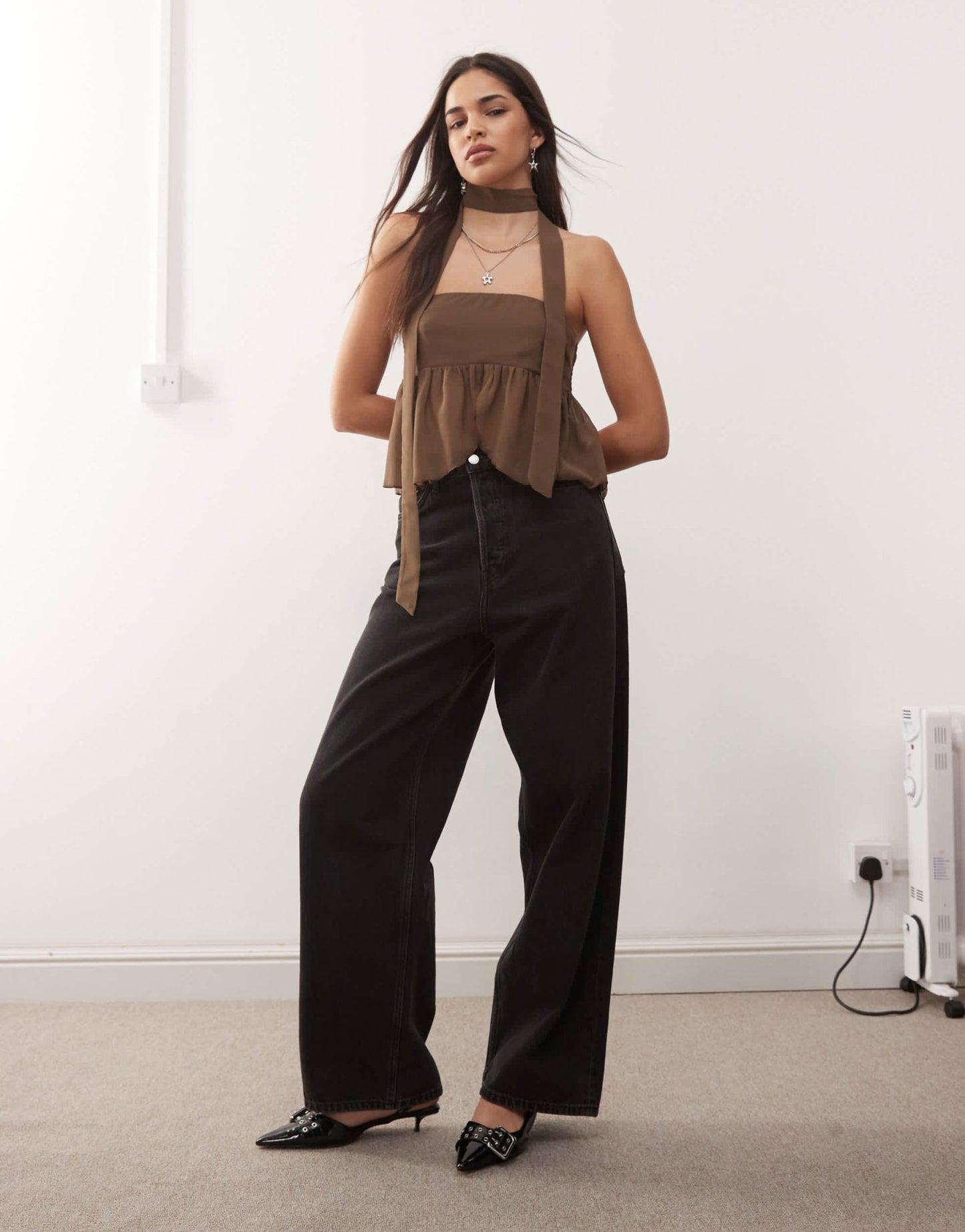 Motel desir scarf detail bandeau top in coffee - ASOS Sample Sale
