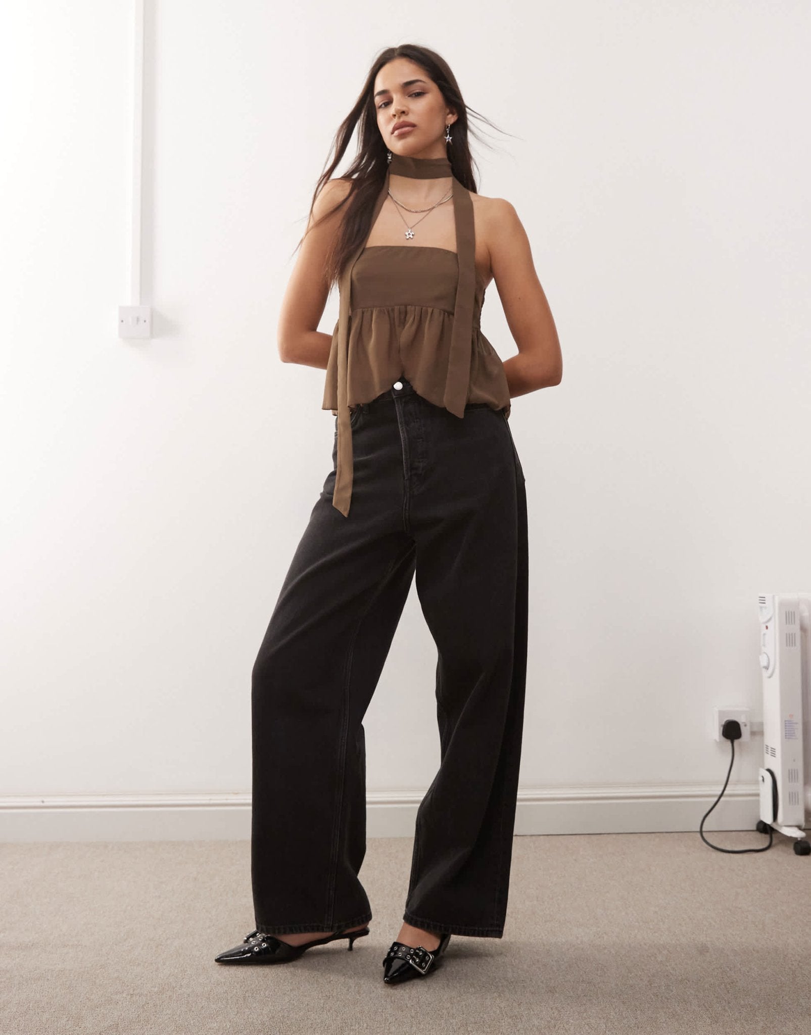 Motel desir scarf detail bandeau top in coffee - ASOS Sample Sale