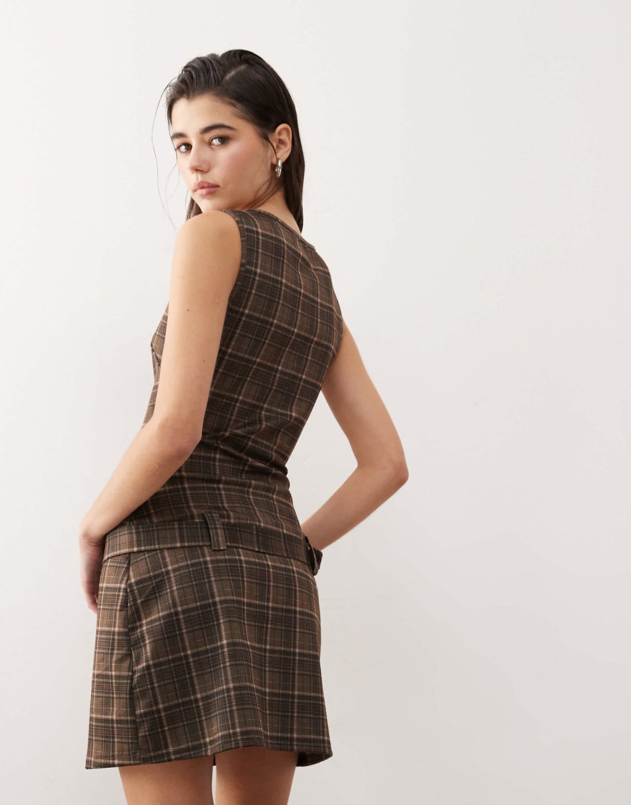 Motel dilshan belted check mini dress in brown - ASOS Sample Sale