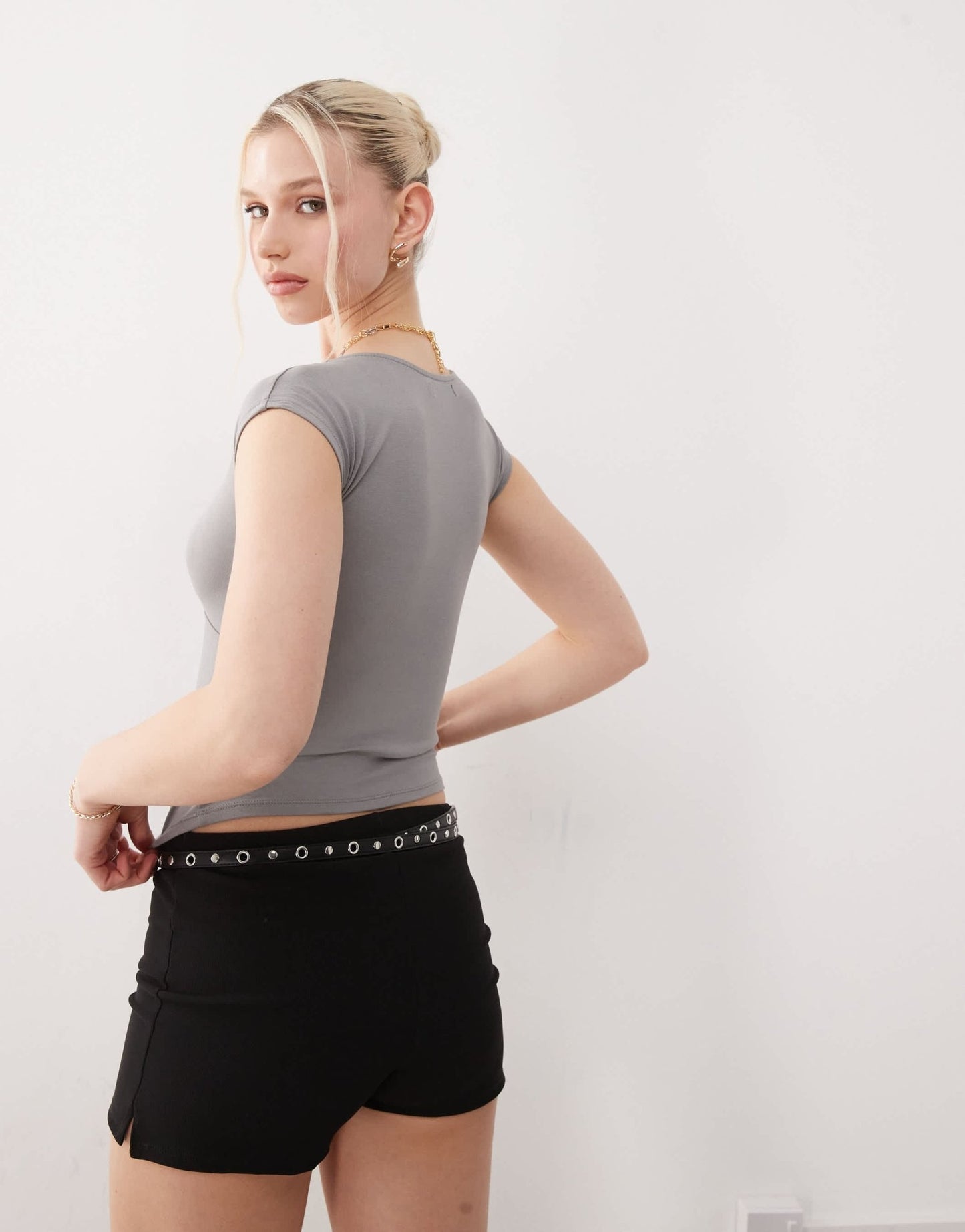 Motel dolores wrap v - neck top in grey - ASOS Sample Sale