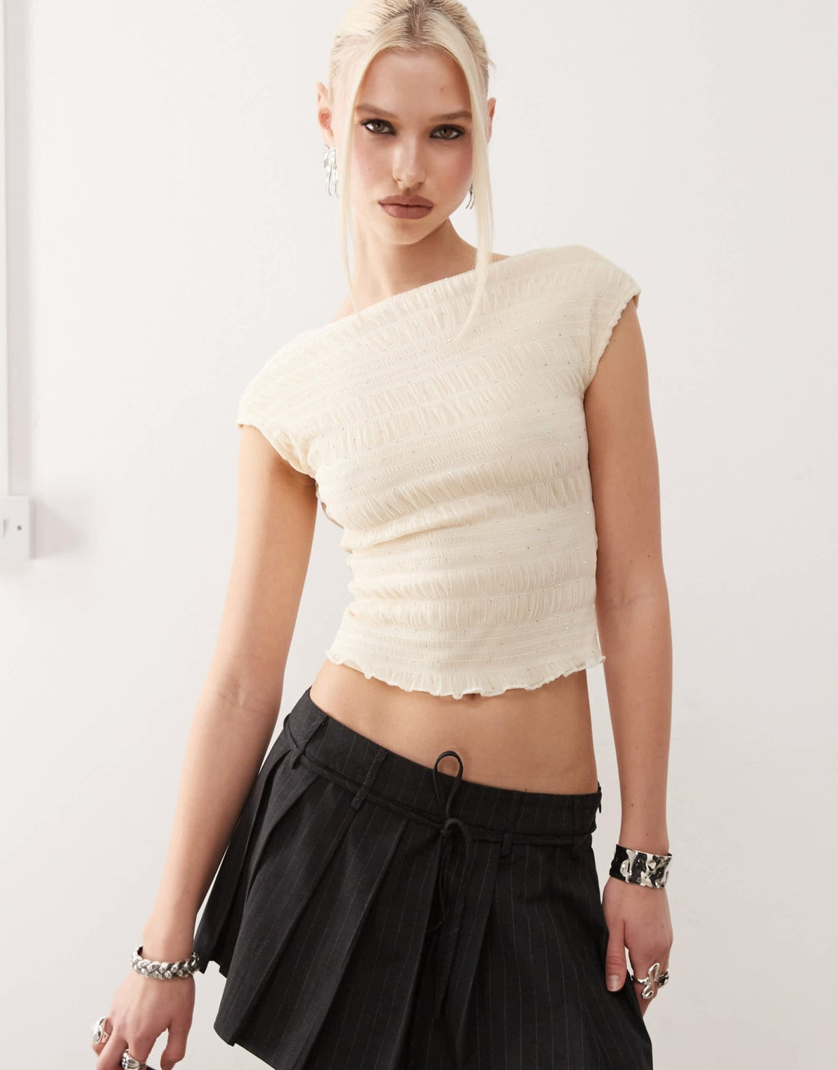 Motel Erika backless sequin mesh top in ivory - ASOS Sample Sale
