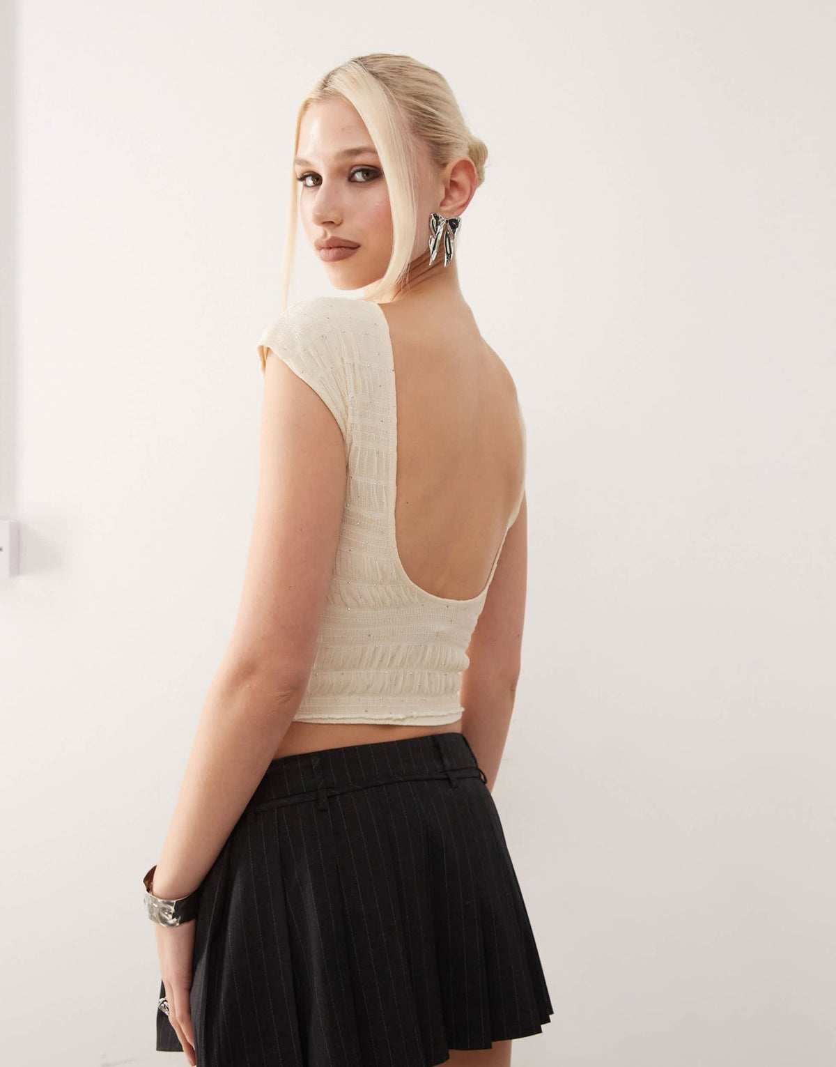 Motel Erika backless sequin mesh top in ivory - ASOS Sample Sale