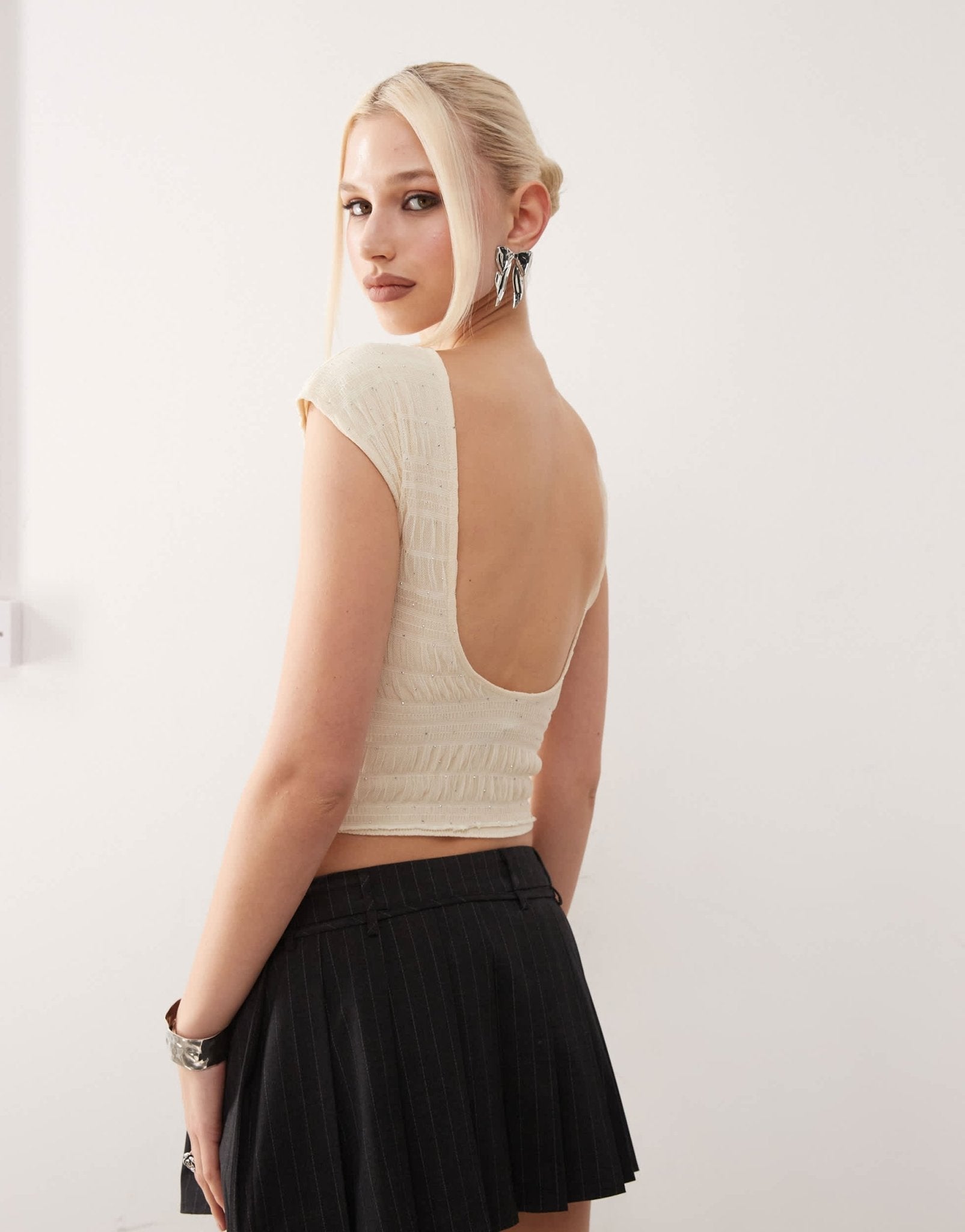Motel Erika backless sequin mesh top in ivory - ASOS Sample Sale